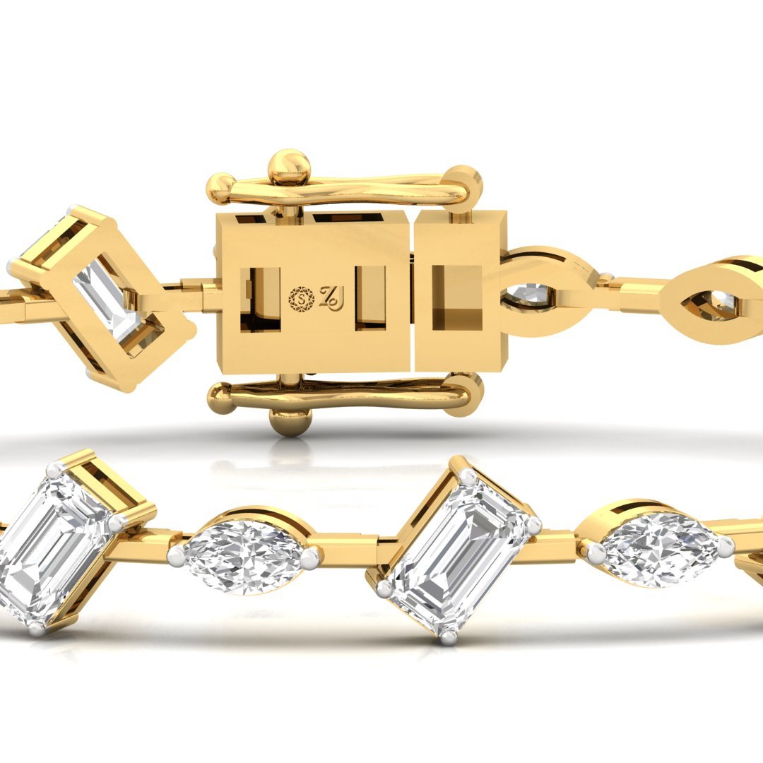 Emerald & Marquise Diamond Bracelet | Lab Grown CVD Diamond | 7 Inch | 925 Silver | 10K | 14K | 18K Gold - View 2