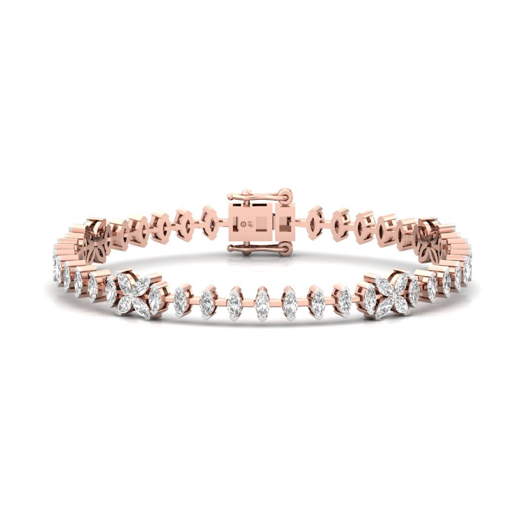 Marquise Cut Diamond Flower Bracelet | Lab Grown CVD Diamonds | 7 Inch | 925 Silver | 10K | 14K | 18K Gold - Rose Gold Main View