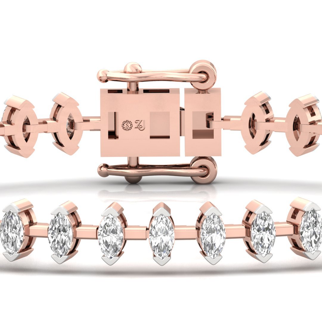 Marquise Cut Diamond Flower Bracelet | Lab Grown CVD Diamonds | 7 Inch | 925 Silver | 10K | 14K | 18K Gold - View 2