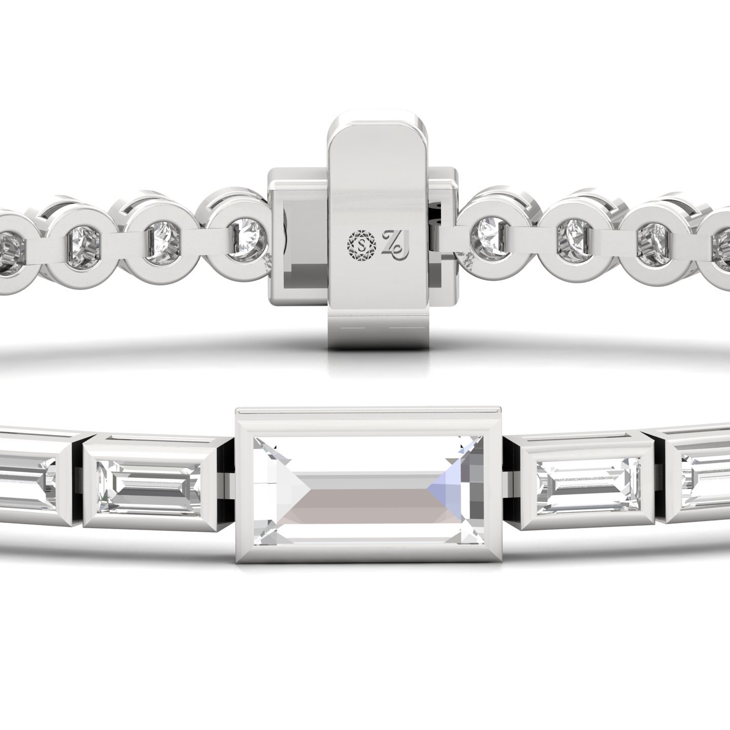 Round & Baguette Diamond Bracelet | Lab Grown CVD Diamonds | 7 Inch | 925 Silver | 10K | 14K | 18K Gold - View 2