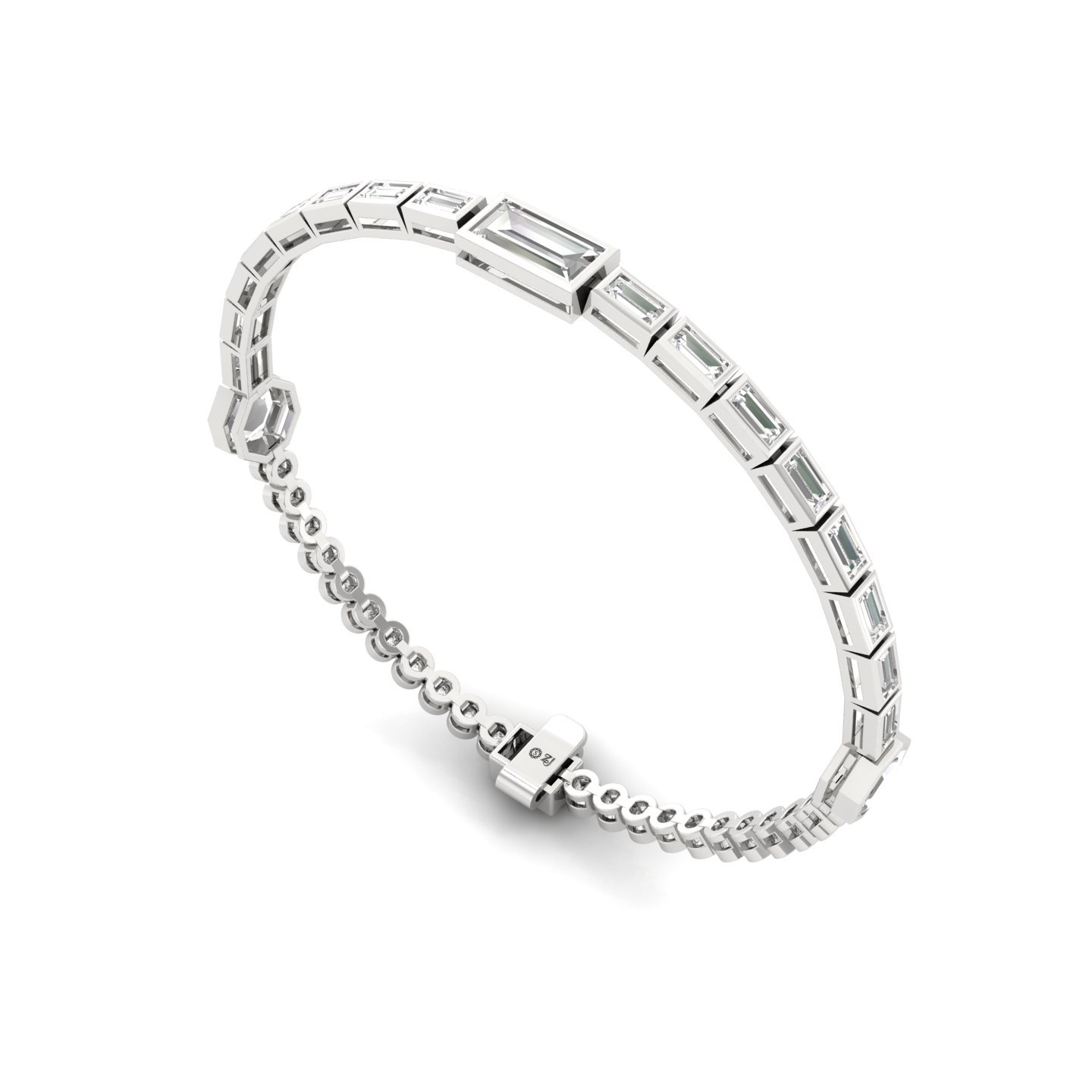 Round & Baguette Diamond Bracelet | Lab Grown CVD Diamonds | 7 Inch | 925 Silver | 10K | 14K | 18K Gold - View 3