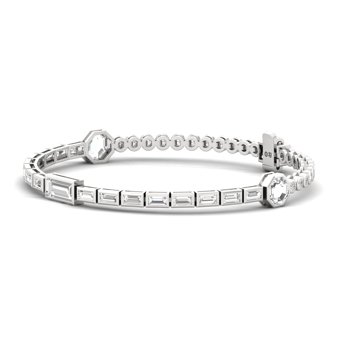 Round & Baguette Diamond Bracelet | Lab Grown CVD Diamonds | 7 Inch | 925 Silver | 10K | 14K | 18K Gold - View 5