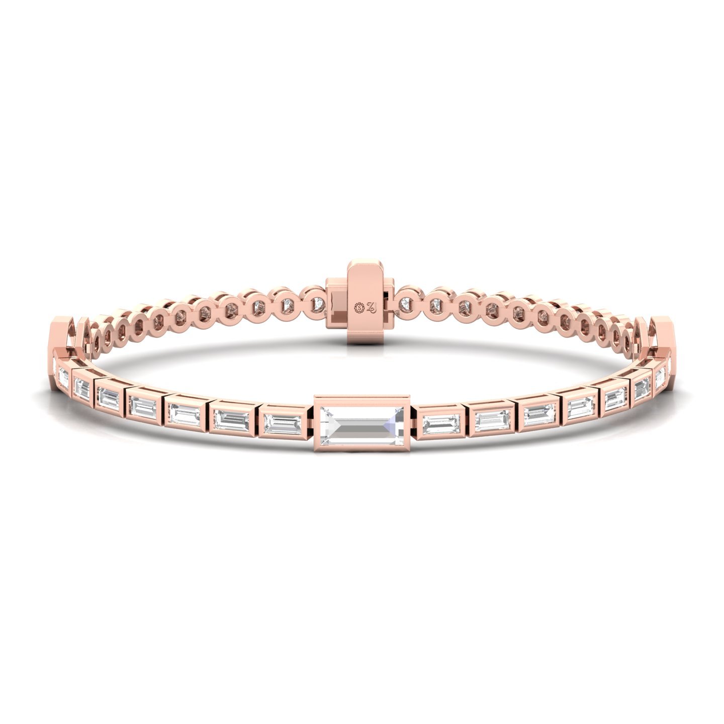 Round & Baguette Diamond Bracelet | Lab Grown CVD Diamonds | 7 Inch | 925 Silver | 10K | 14K | 18K Gold - Rose Gold Main View