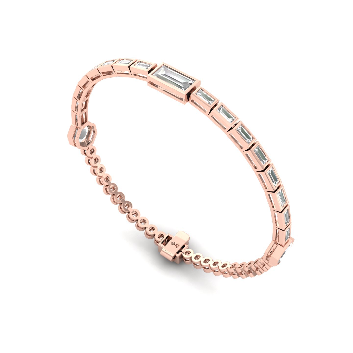 Round & Baguette Diamond Bracelet | Lab Grown CVD Diamonds | 7 Inch | 925 Silver | 10K | 14K | 18K Gold - View 3