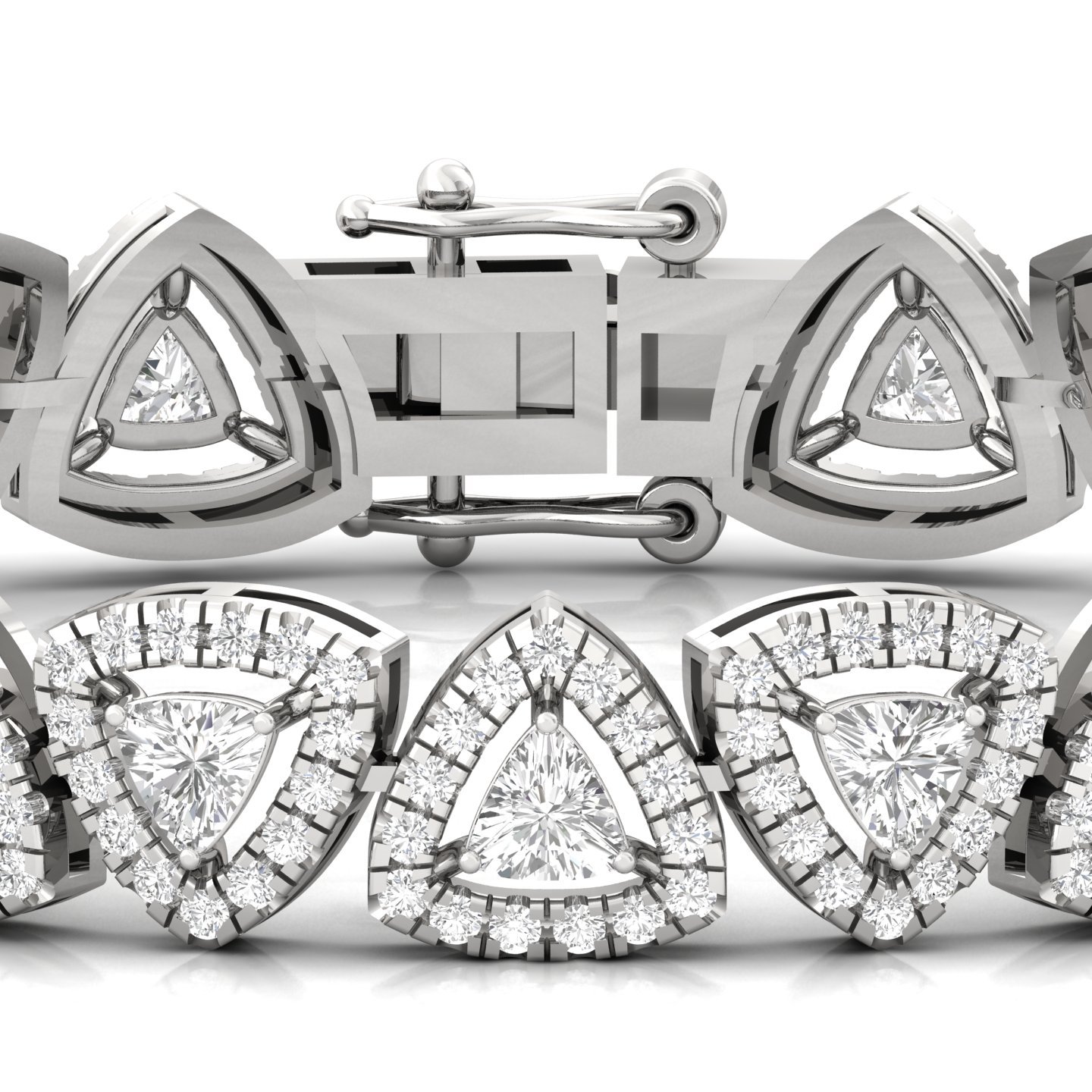 Trillion & Round Diamond Halo Bracelet | Lab Grown CVD Diamonds | 7 Inch | 925 Silver | 10K | 14K | 18K Gold - View 2