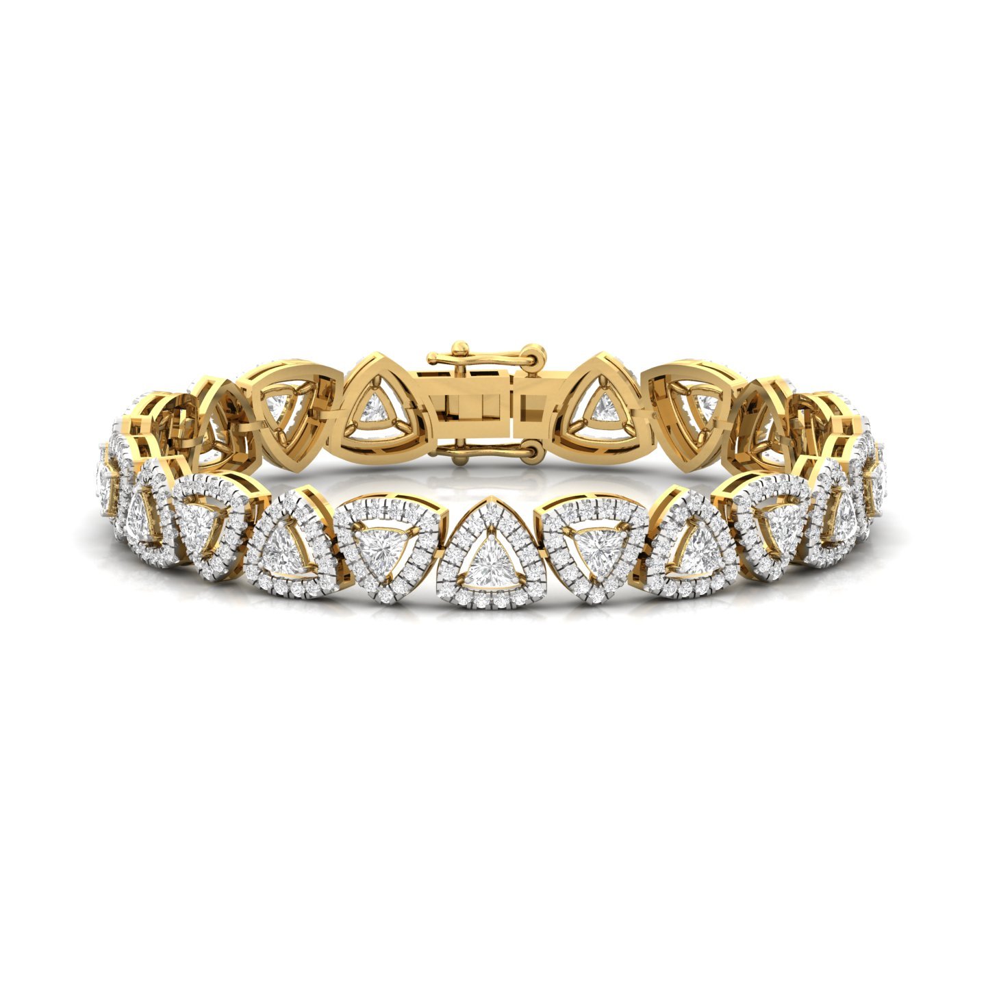 Trillion & Round Diamond Halo Bracelet | Lab Grown CVD Diamonds | 7 Inch | 925 Silver | 10K | 14K | 18K Gold - Gold Main View