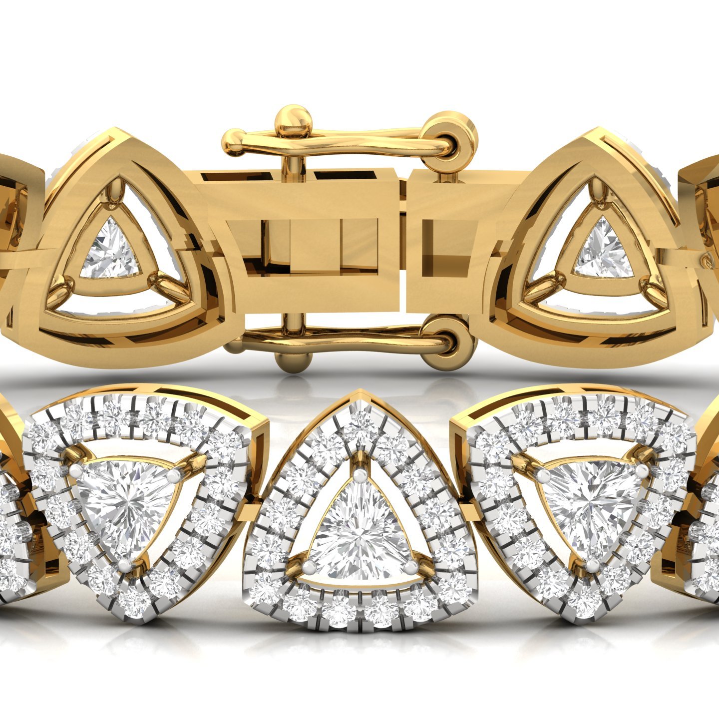 Trillion & Round Diamond Halo Bracelet | Lab Grown CVD Diamonds | 7 Inch | 925 Silver | 10K | 14K | 18K Gold - View 2