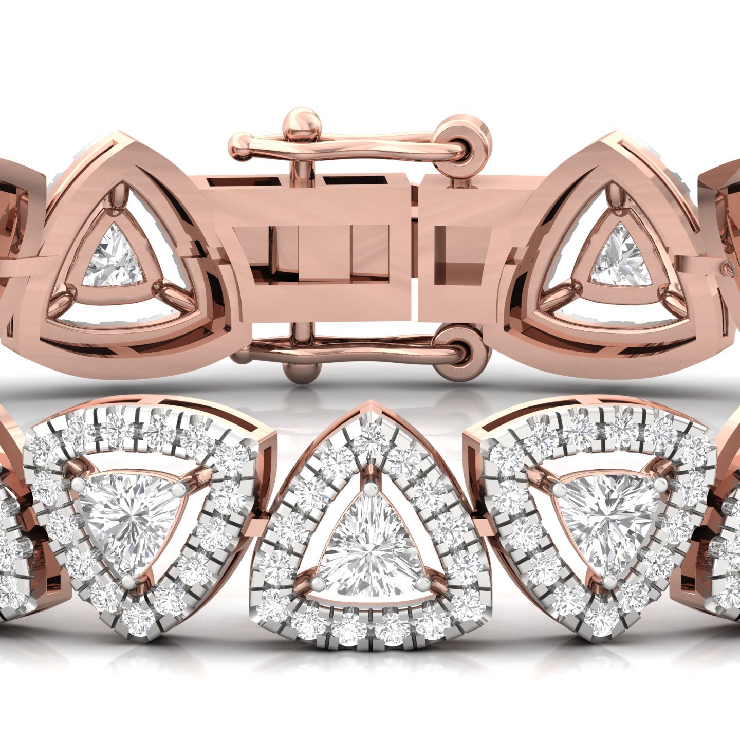 Trillion & Round Diamond Halo Bracelet | Lab Grown CVD Diamonds | 7 Inch | 925 Silver | 10K | 14K | 18K Gold - View 2