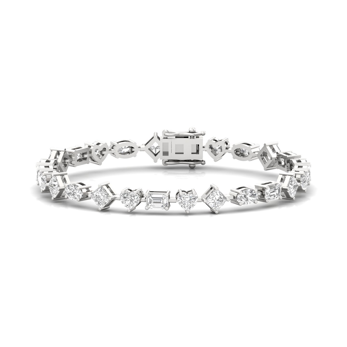 Multi-Shape Diamond Bracelet | Princess, Heart, Emerald & Oval Cut | Lab Grown Diamonds | 6.5 Inch | Silver & Gold - Main View