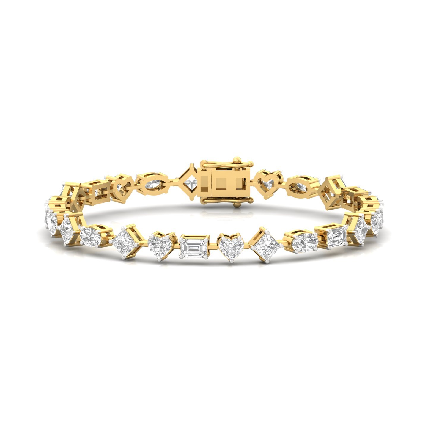 Multi-Shape Diamond Bracelet | Princess, Heart, Emerald & Oval Cut | Lab Grown Diamonds | 6.5 Inch | Silver & Gold - Gold Main View