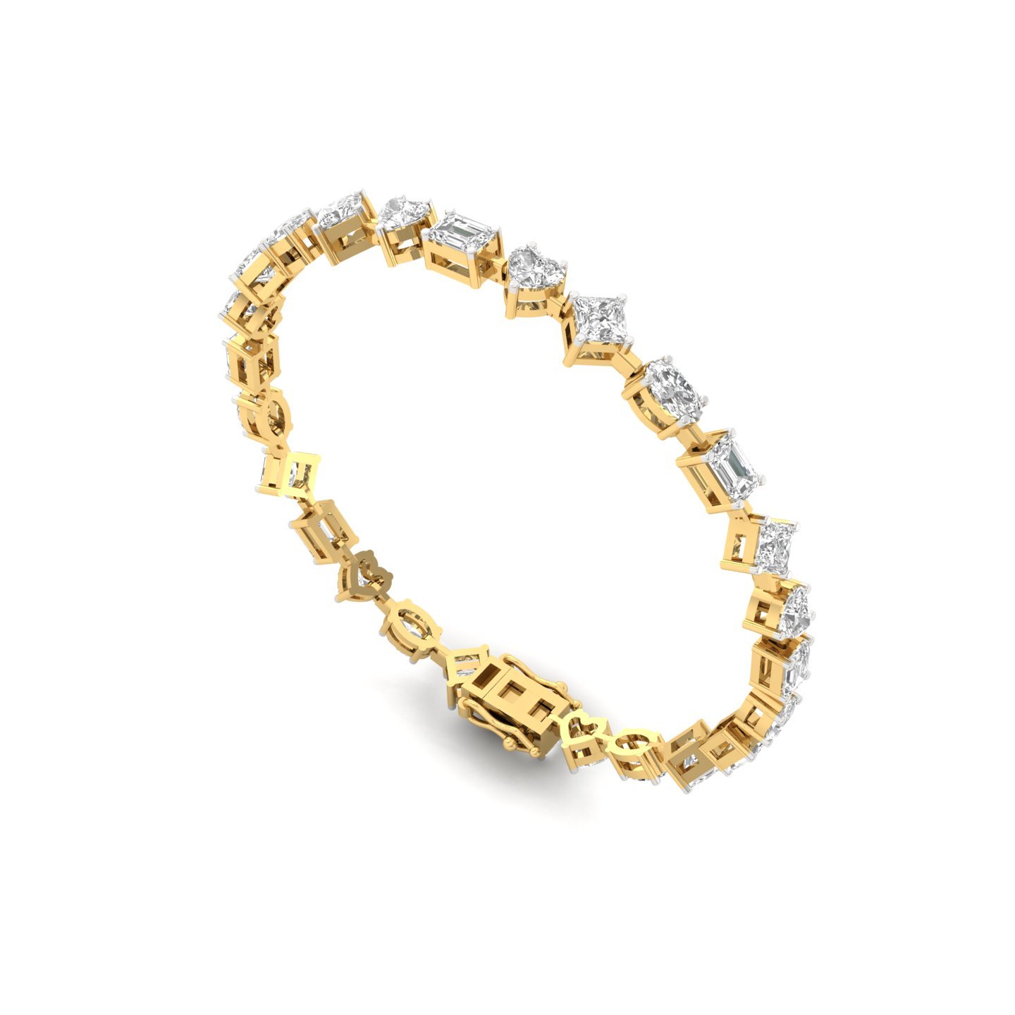Multi-Shape Diamond Bracelet | Princess, Heart, Emerald & Oval Cut | Lab Grown Diamonds | 6.5 Inch | Silver & Gold - View 3