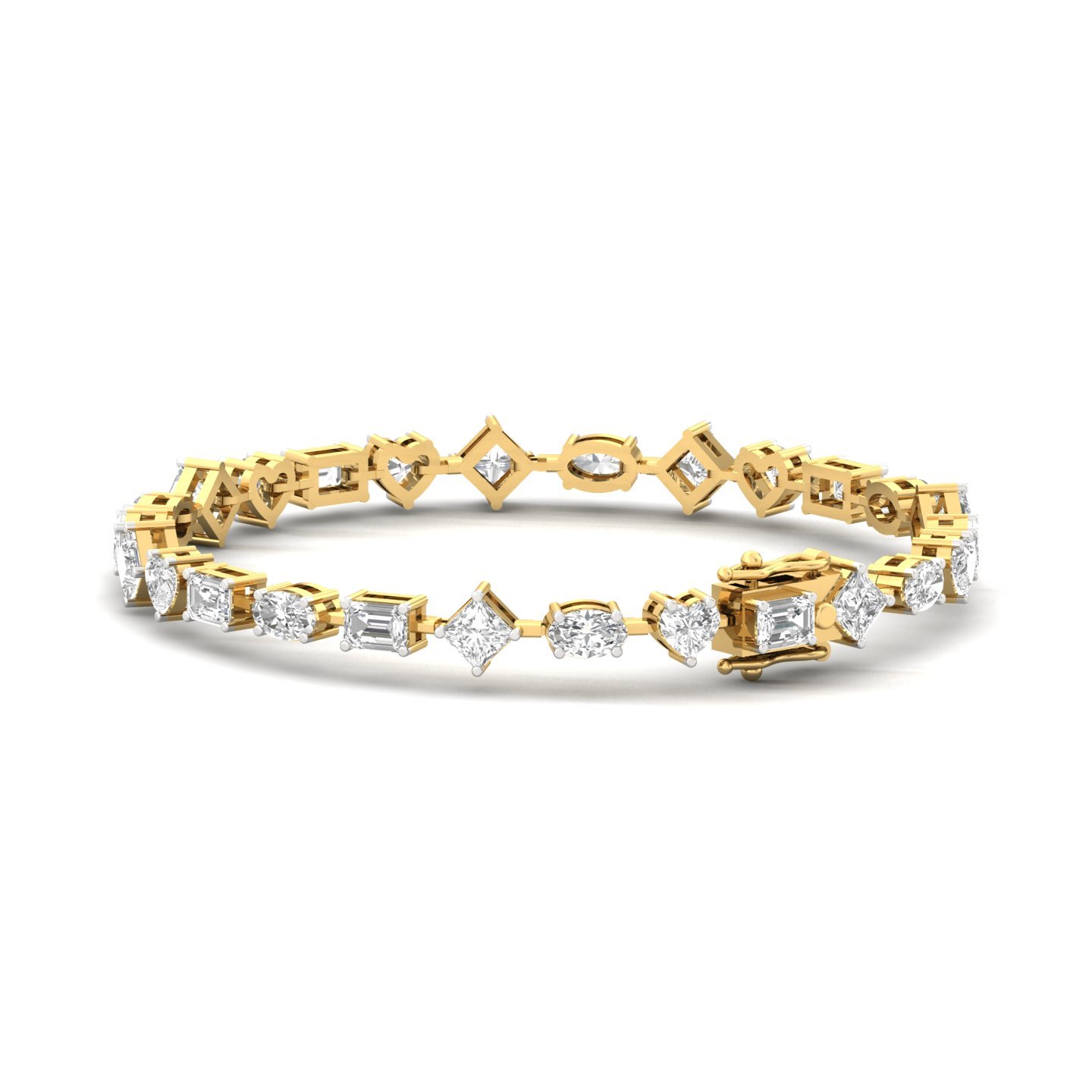 Multi-Shape Diamond Bracelet | Princess, Heart, Emerald & Oval Cut | Lab Grown Diamonds | 6.5 Inch | Silver & Gold - View 4