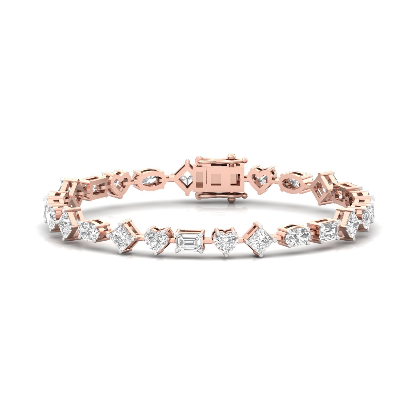 Multi-Shape Diamond Bracelet | Princess, Heart, Emerald & Oval Cut | Lab Grown Diamonds | 6.5 Inch | Silver & Gold - Rose Gold Main View