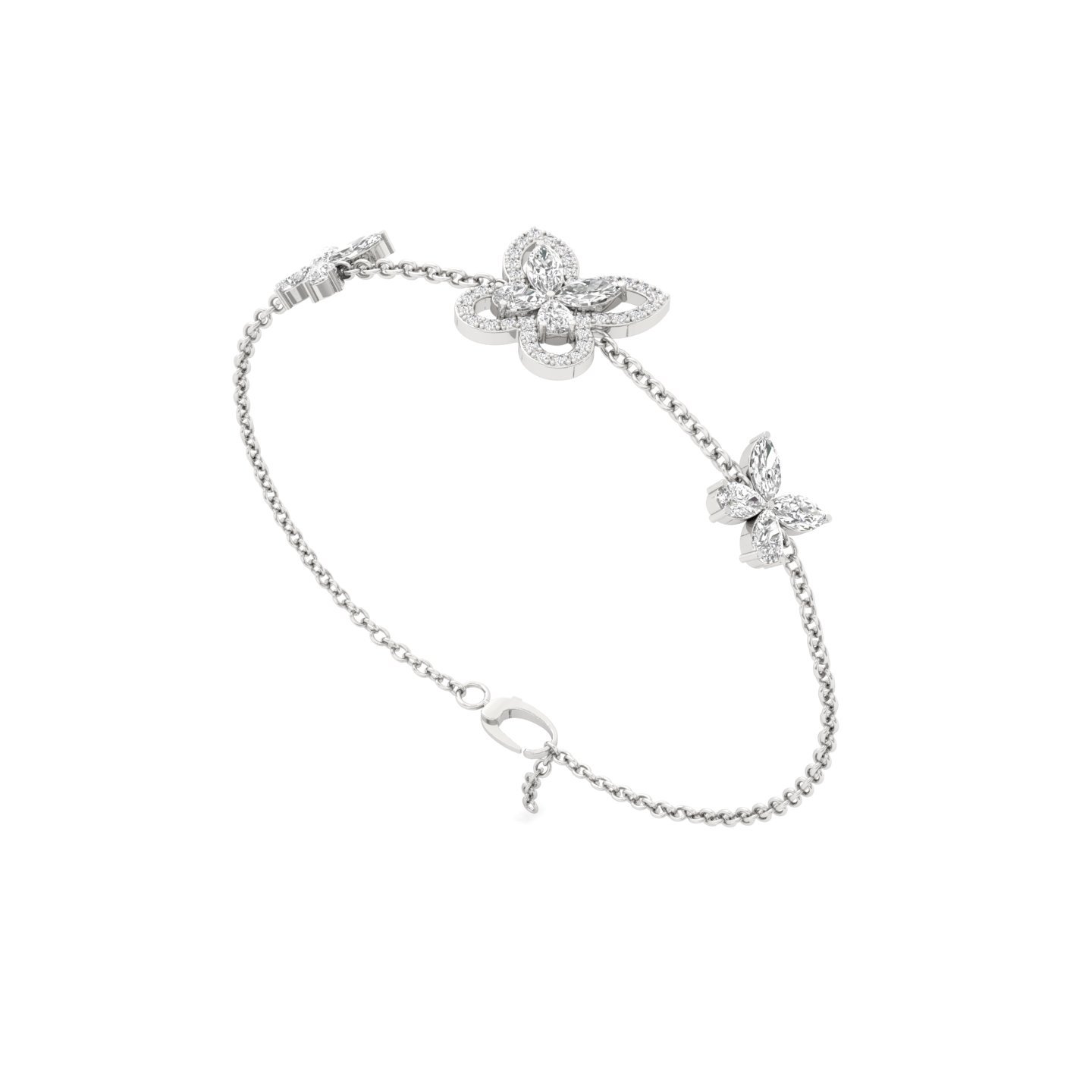 Butterfly Diamond Bracelet | Lab Grown Diamonds | Marquise & Pear Cut | Adjustable Chain | Silver & Gold - View 4