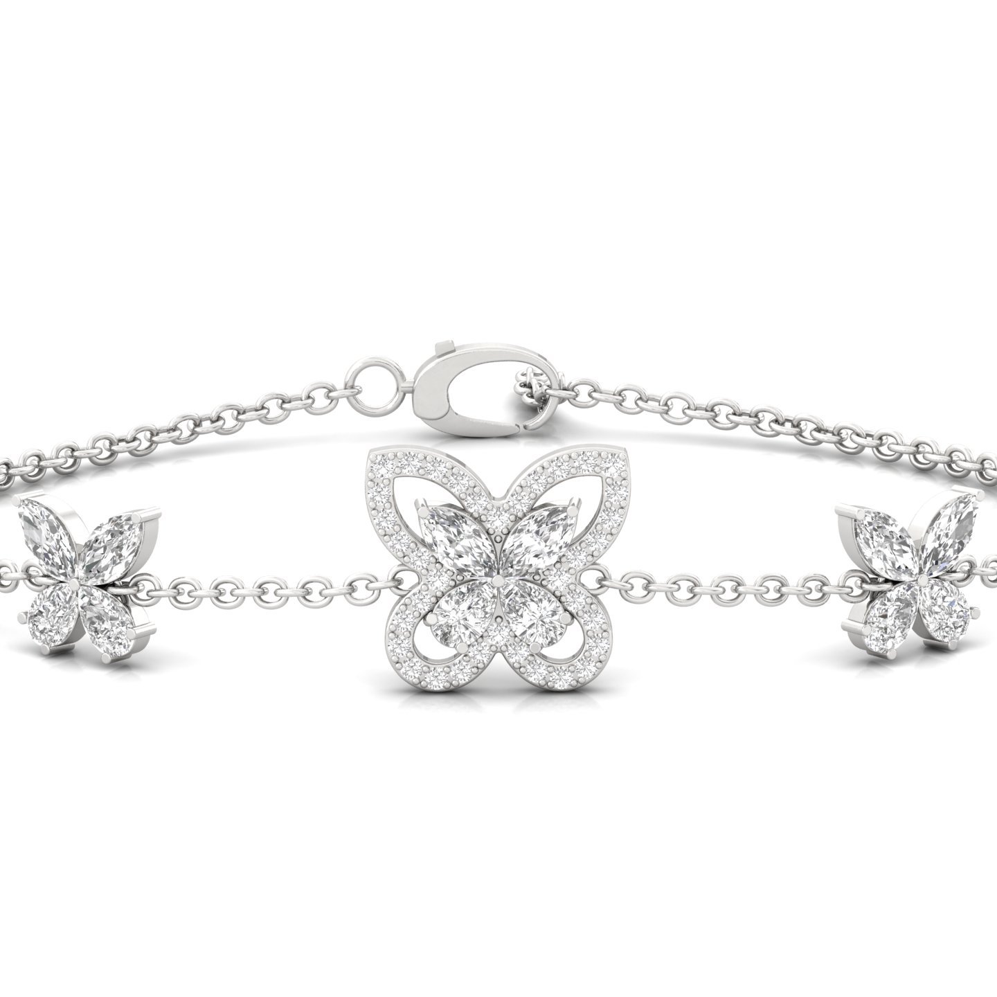 Butterfly Diamond Bracelet | Lab Grown Diamonds | Marquise & Pear Cut | Adjustable Chain | Silver & Gold - View 2