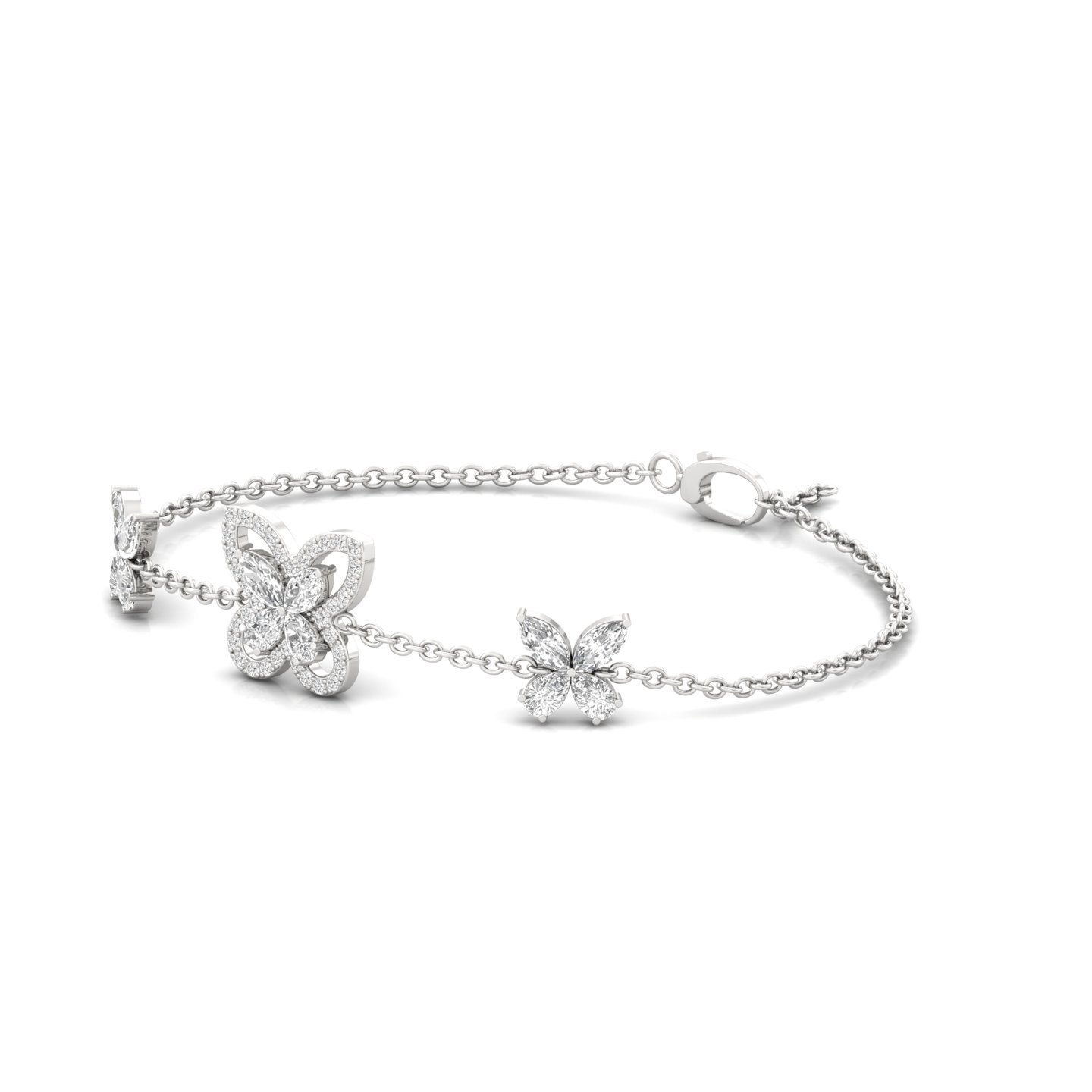 Butterfly Diamond Bracelet | Lab Grown Diamonds | Marquise & Pear Cut | Adjustable Chain | Silver & Gold - View 5