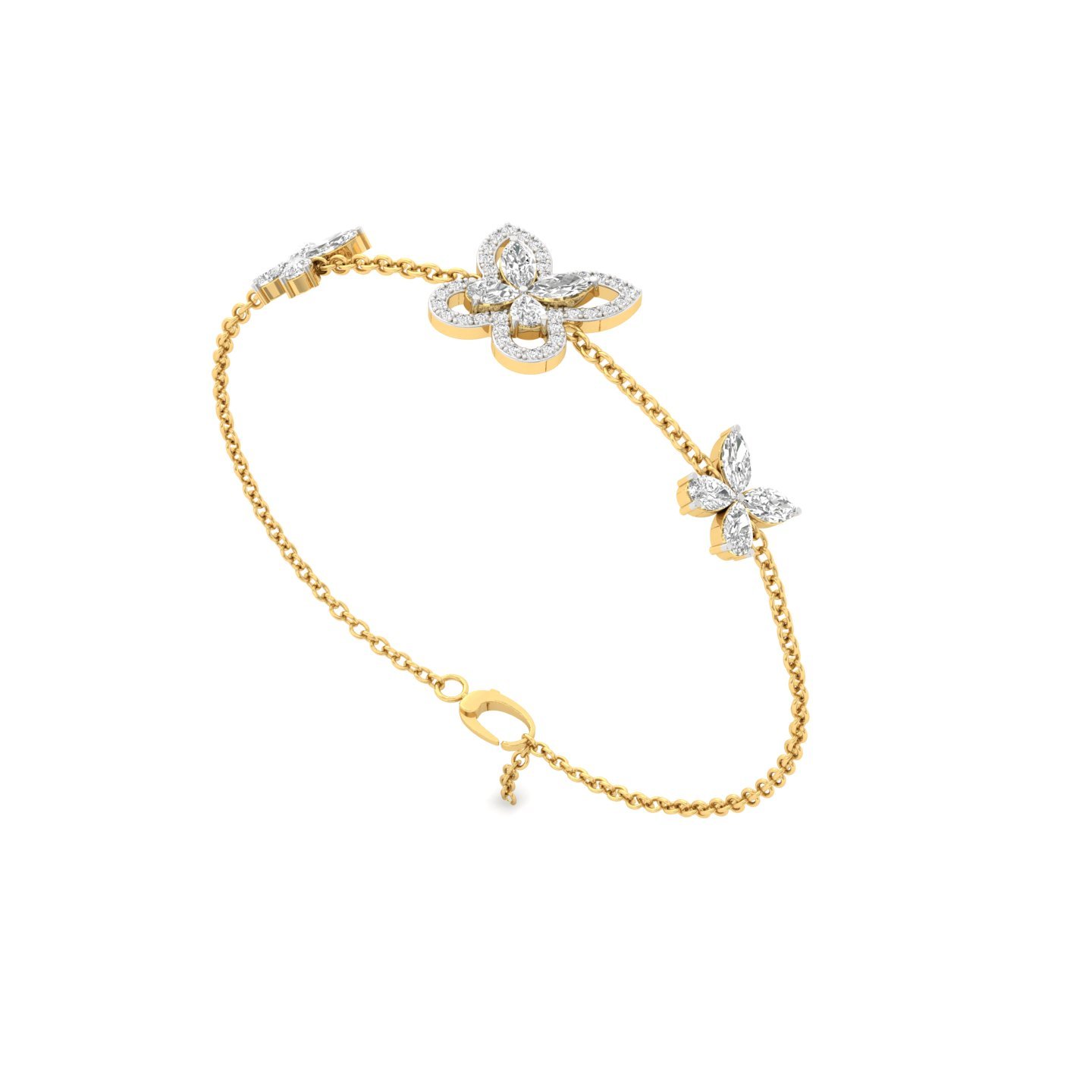 Butterfly Diamond Bracelet | Lab Grown Diamonds | Marquise & Pear Cut | Adjustable Chain | Silver & Gold - View 4