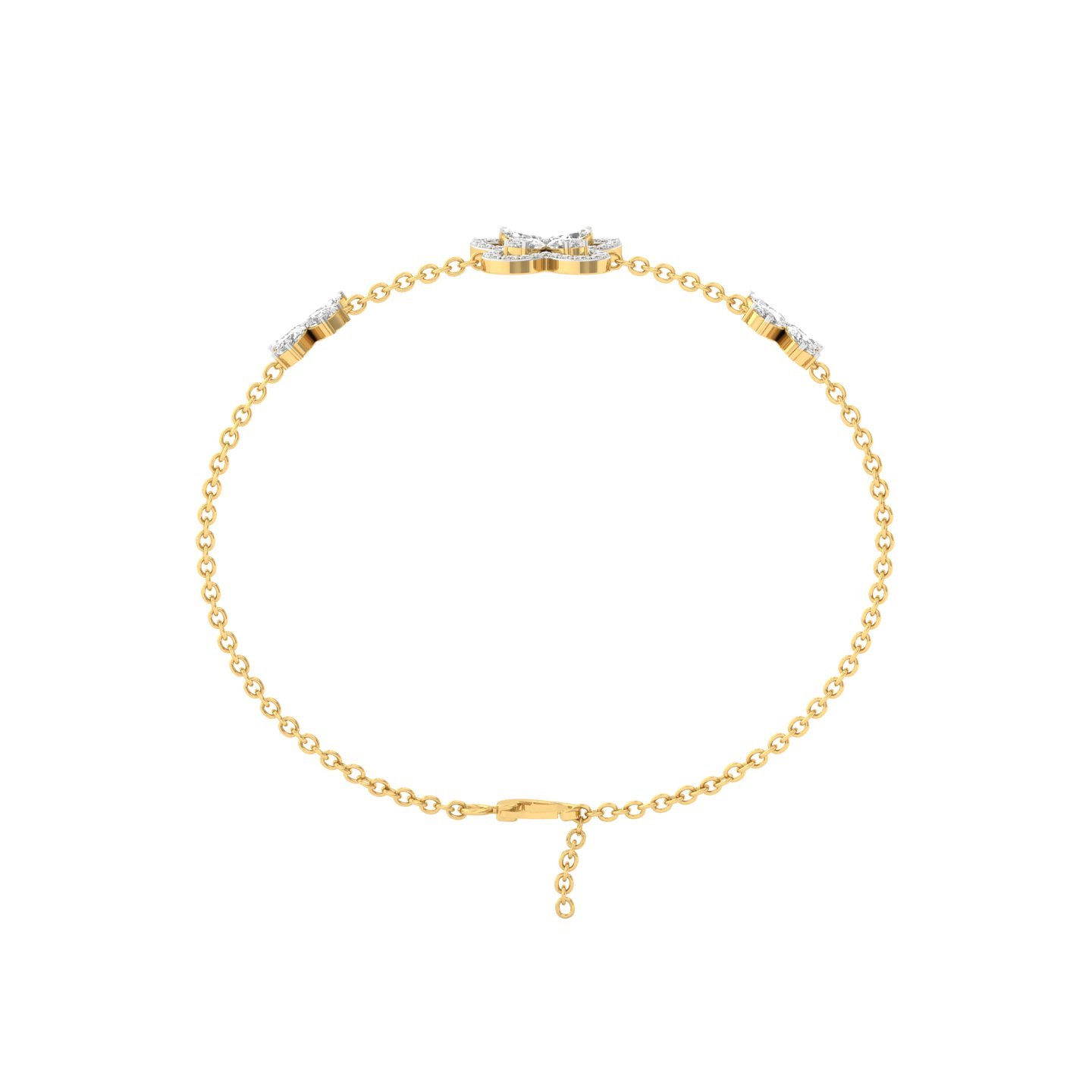 Butterfly Diamond Bracelet | Lab Grown Diamonds | Marquise & Pear Cut | Adjustable Chain | Silver & Gold - View 3