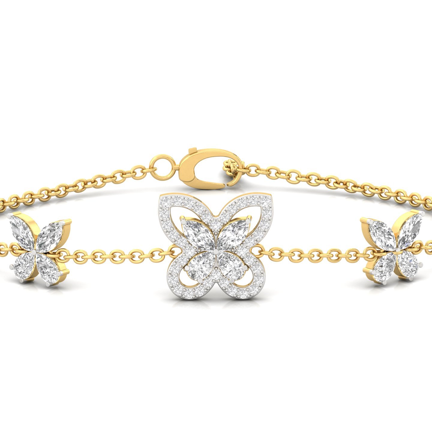 Butterfly Diamond Bracelet | Lab Grown Diamonds | Marquise & Pear Cut | Adjustable Chain | Silver & Gold - View 2