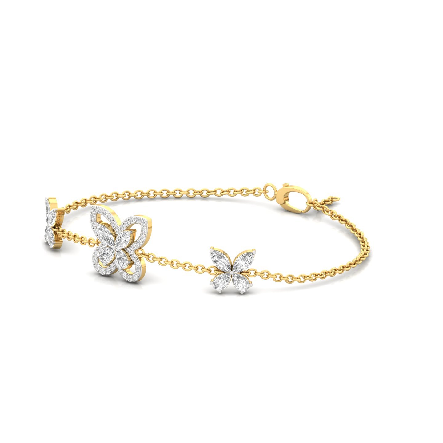 Butterfly Diamond Bracelet | Lab Grown Diamonds | Marquise & Pear Cut | Adjustable Chain | Silver & Gold - View 5