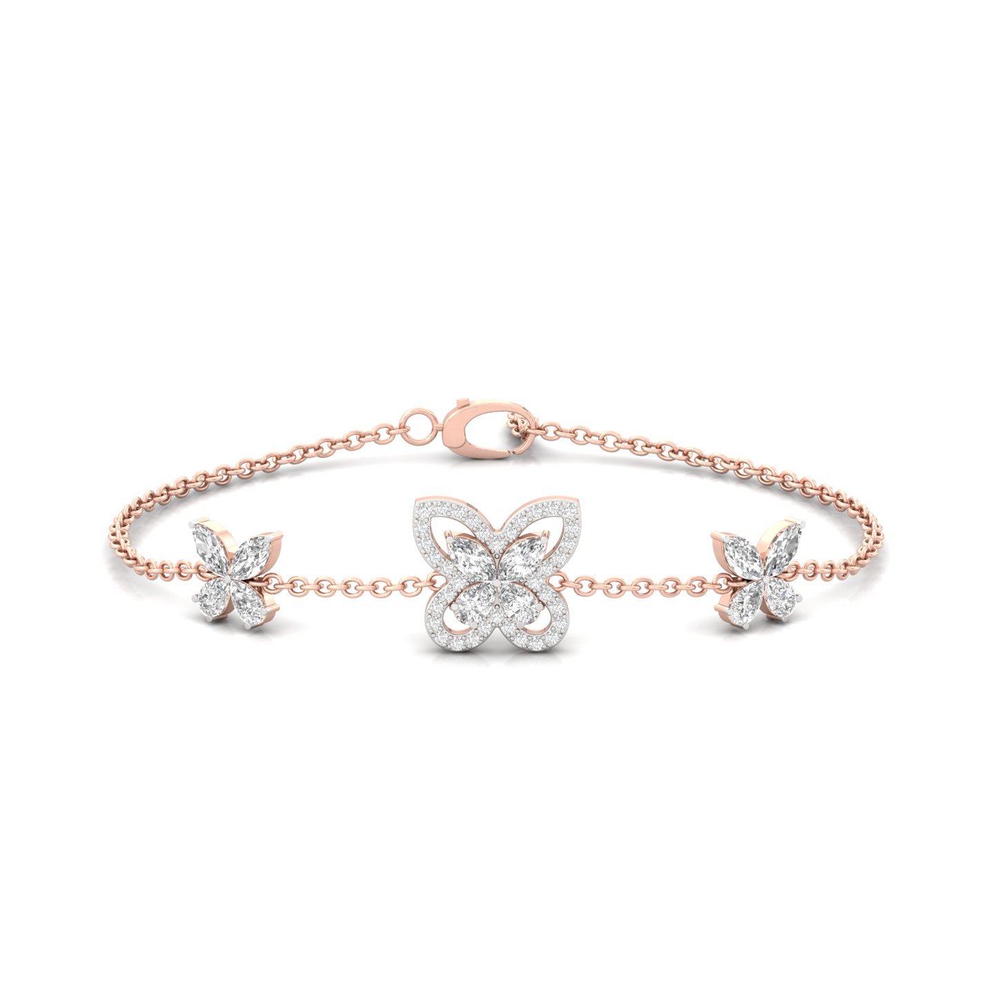 Butterfly Diamond Bracelet | Lab Grown Diamonds | Marquise & Pear Cut | Adjustable Chain | Silver & Gold - Rose Gold Main View
