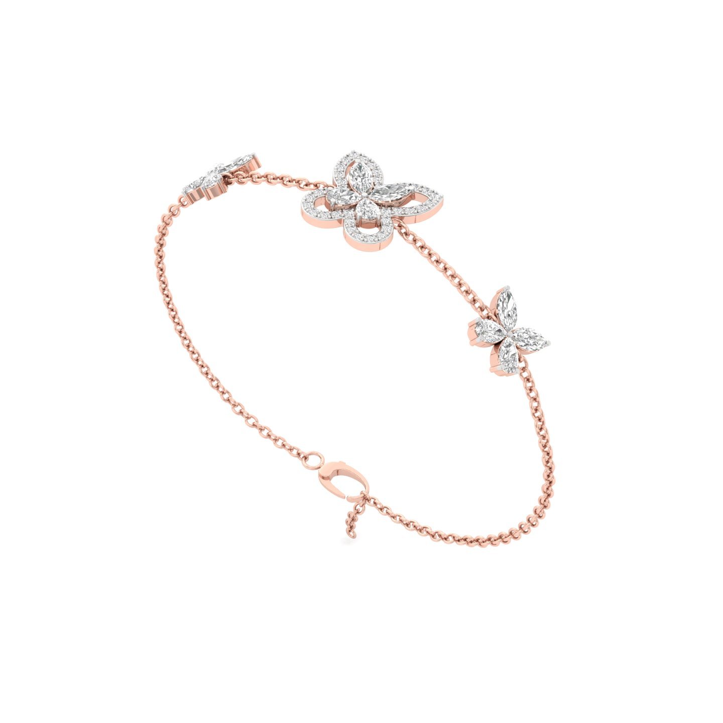 Butterfly Diamond Bracelet | Lab Grown Diamonds | Marquise & Pear Cut | Adjustable Chain | Silver & Gold - View 4