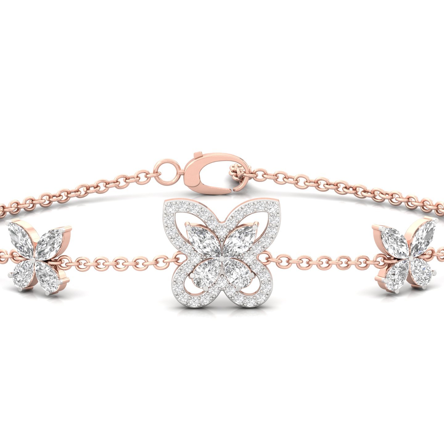 Butterfly Diamond Bracelet | Lab Grown Diamonds | Marquise & Pear Cut | Adjustable Chain | Silver & Gold - View 2