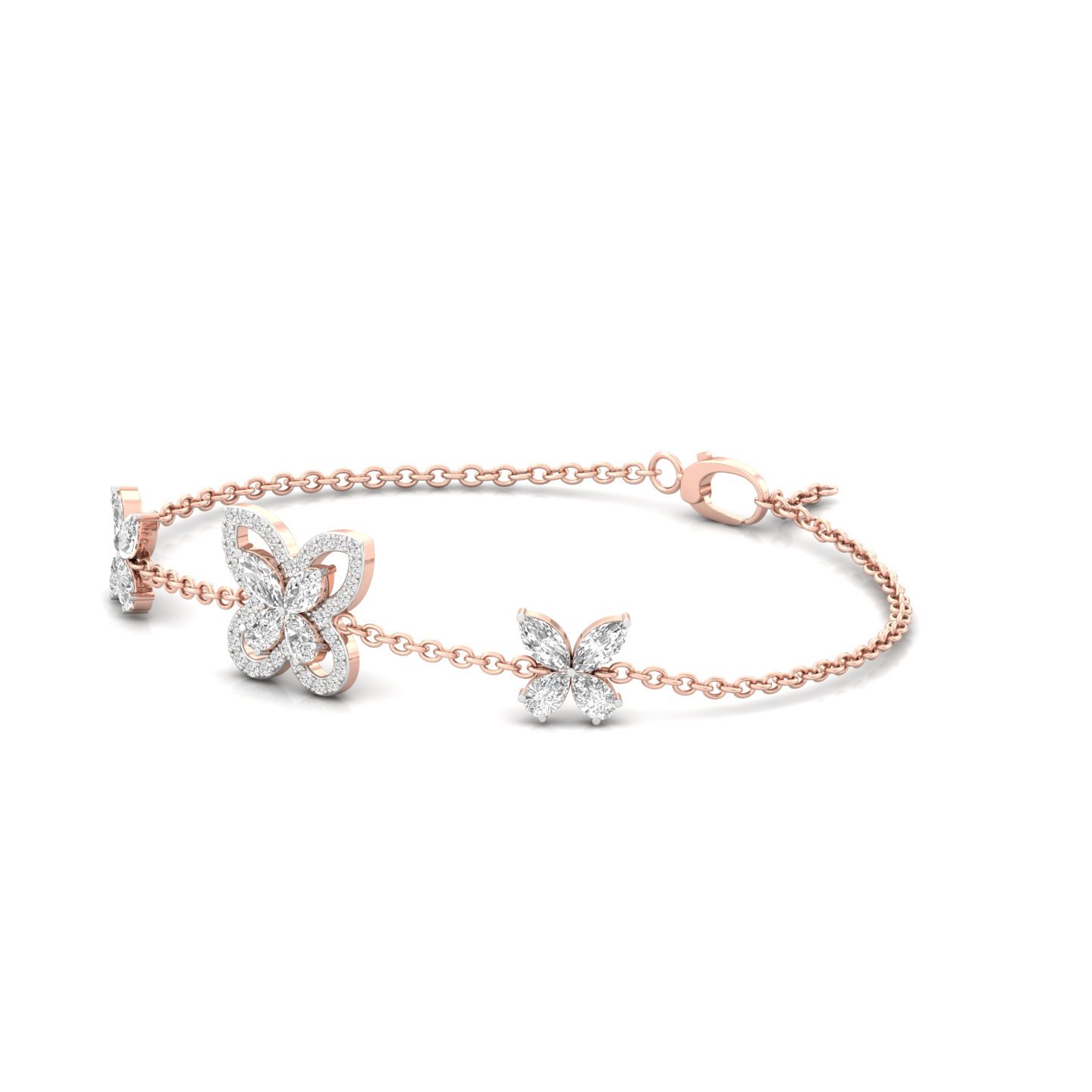 Butterfly Diamond Bracelet | Lab Grown Diamonds | Marquise & Pear Cut | Adjustable Chain | Silver & Gold - View 5