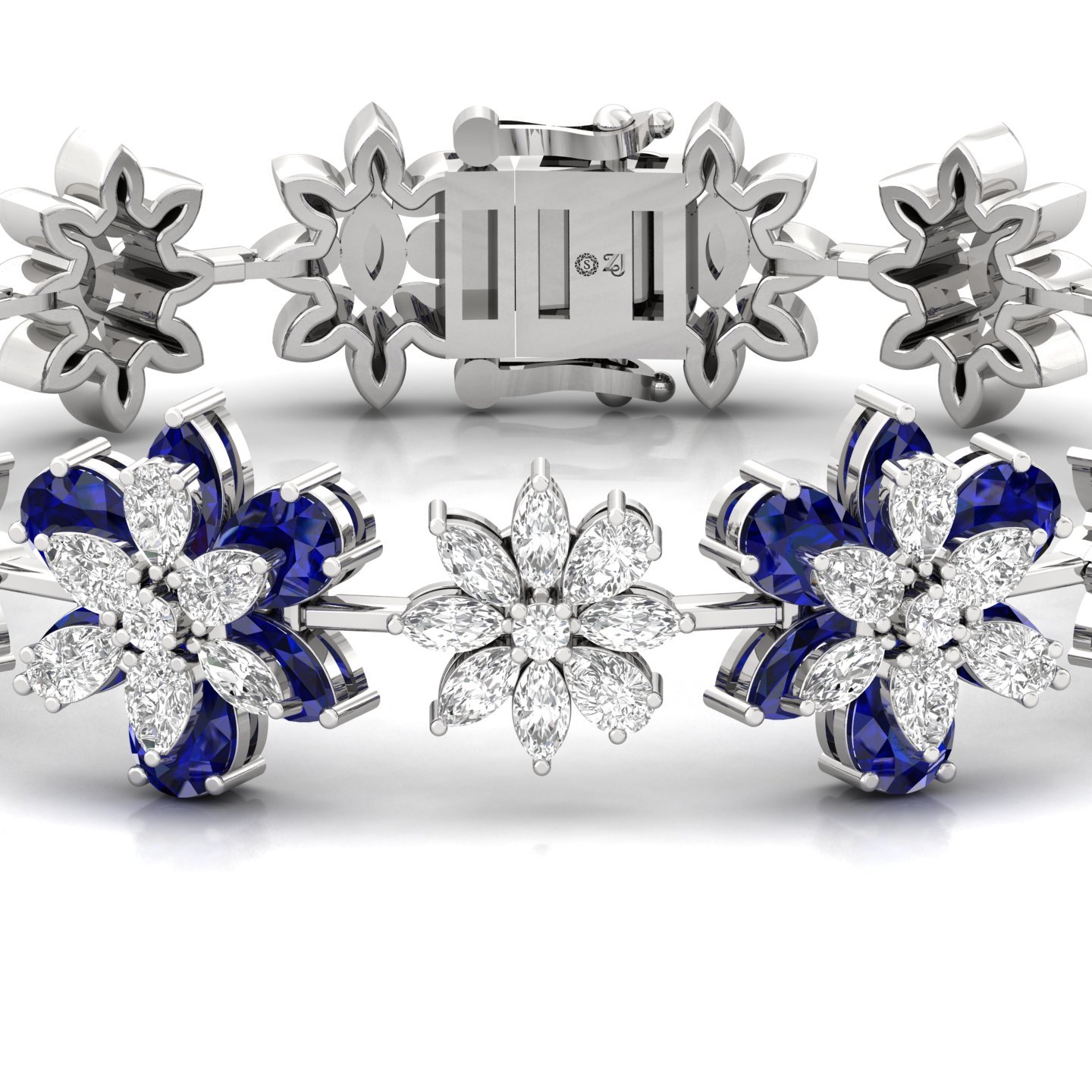 Floral Diamond & Sapphire Bracelet | Stones | Lab Grown Diamonds & Blue Gemstones - View 2
