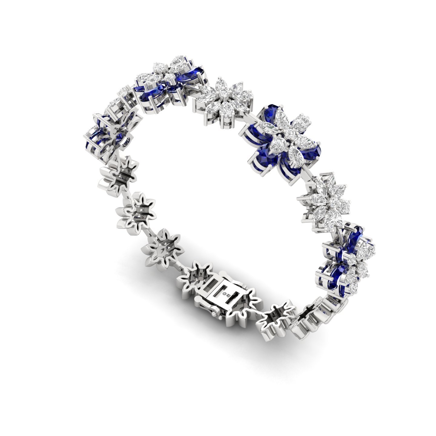 Floral Diamond & Sapphire Bracelet | Stones | Lab Grown Diamonds & Blue Gemstones - View 3