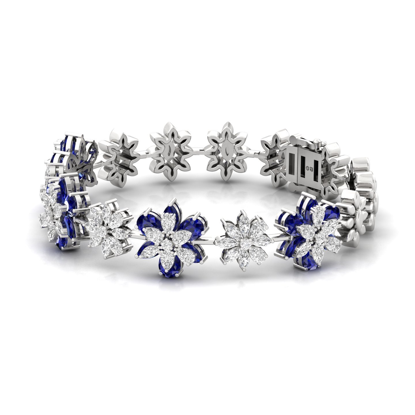 Floral Diamond & Sapphire Bracelet | Stones | Lab Grown Diamonds & Blue Gemstones - View 5