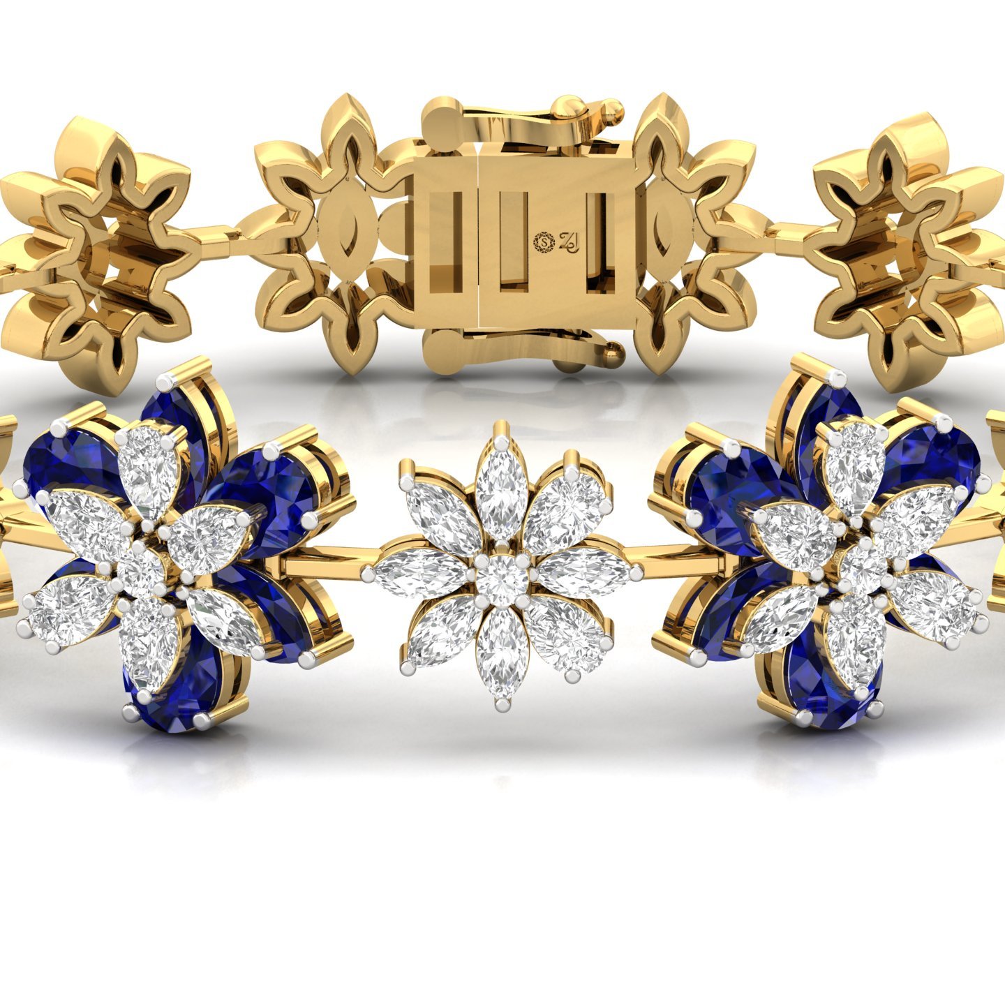 Floral Diamond & Sapphire Bracelet | Stones | Lab Grown Diamonds & Blue Gemstones - View 2
