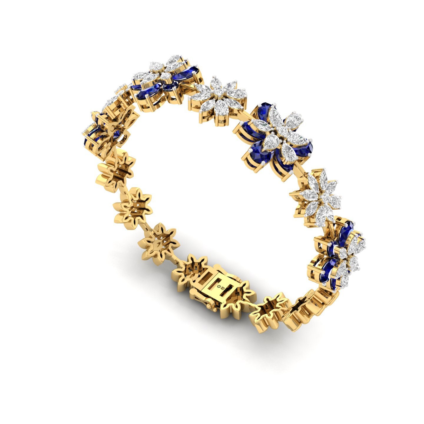 Floral Diamond & Sapphire Bracelet | Stones | Lab Grown Diamonds & Blue Gemstones - View 3