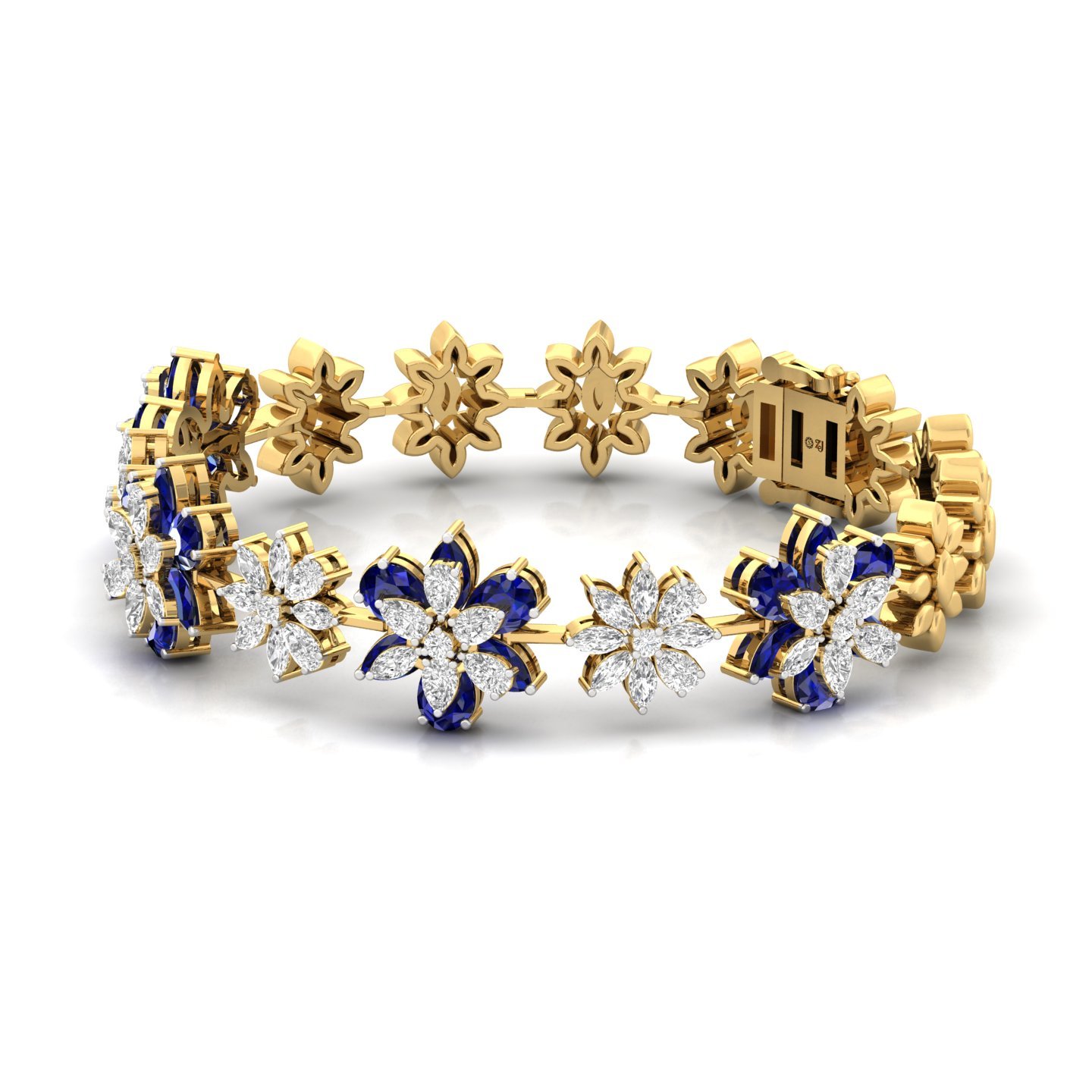 Floral Diamond & Sapphire Bracelet | Stones | Lab Grown Diamonds & Blue Gemstones - View 5