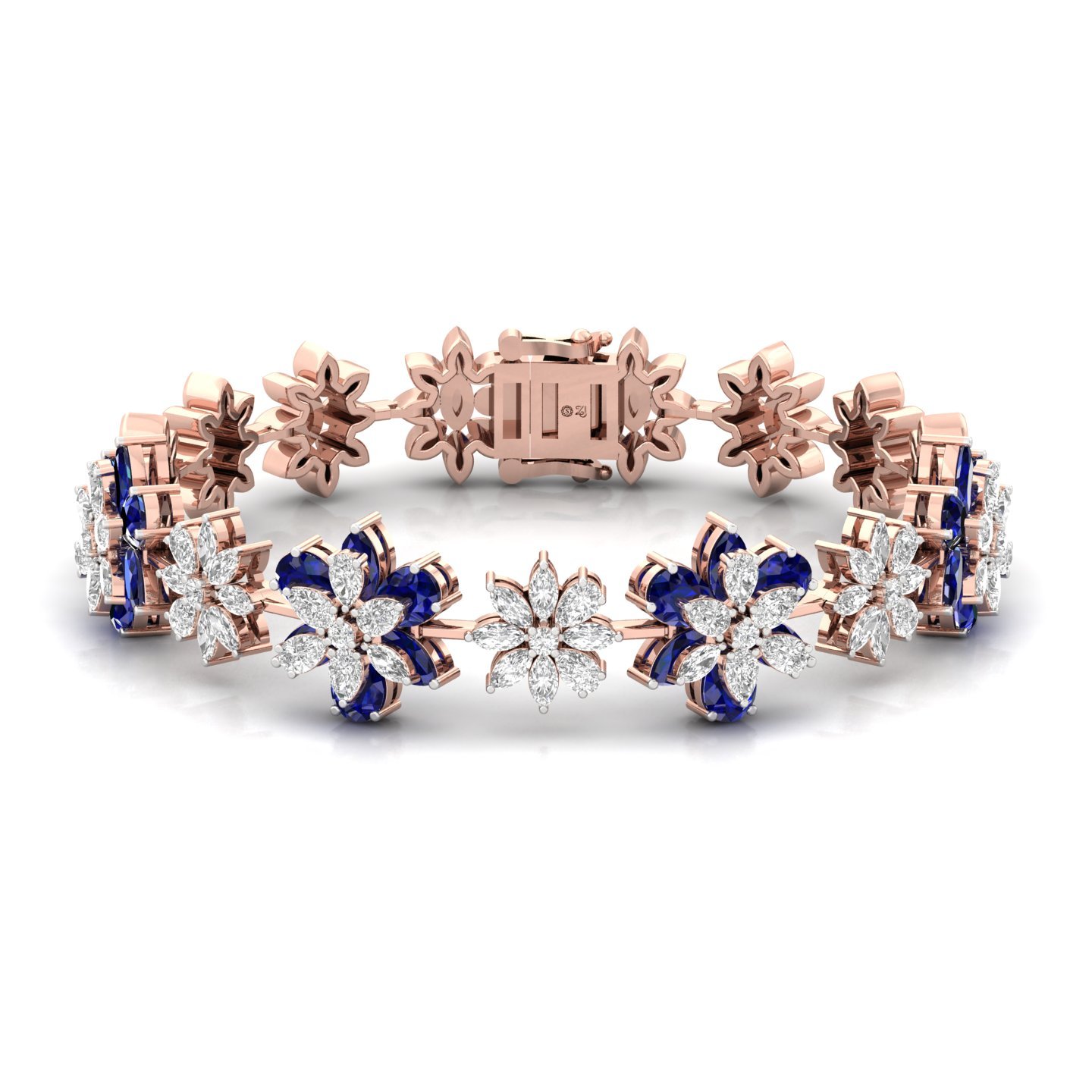 Floral Diamond & Sapphire Bracelet | Stones | Lab Grown Diamonds & Blue Gemstones - Rose Gold Main View