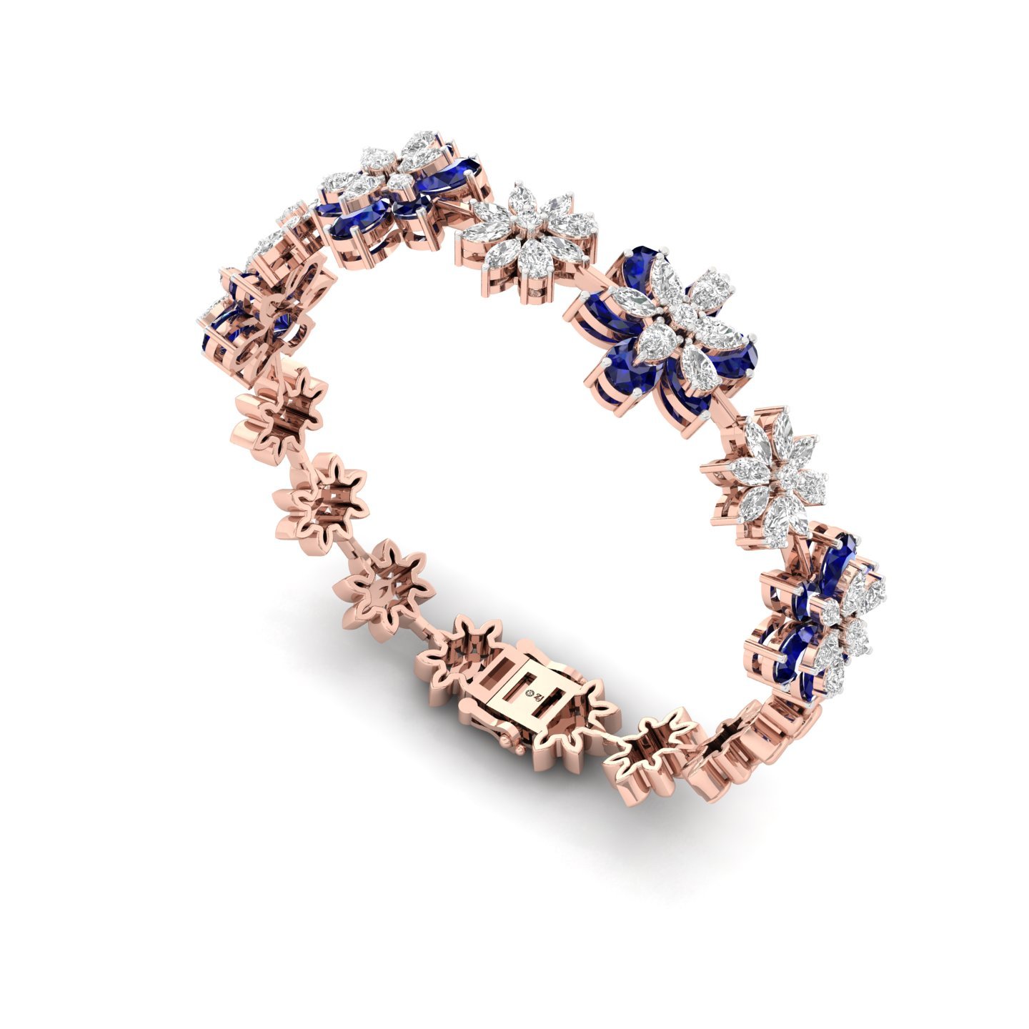 Floral Diamond & Sapphire Bracelet | Stones | Lab Grown Diamonds & Blue Gemstones - View 3