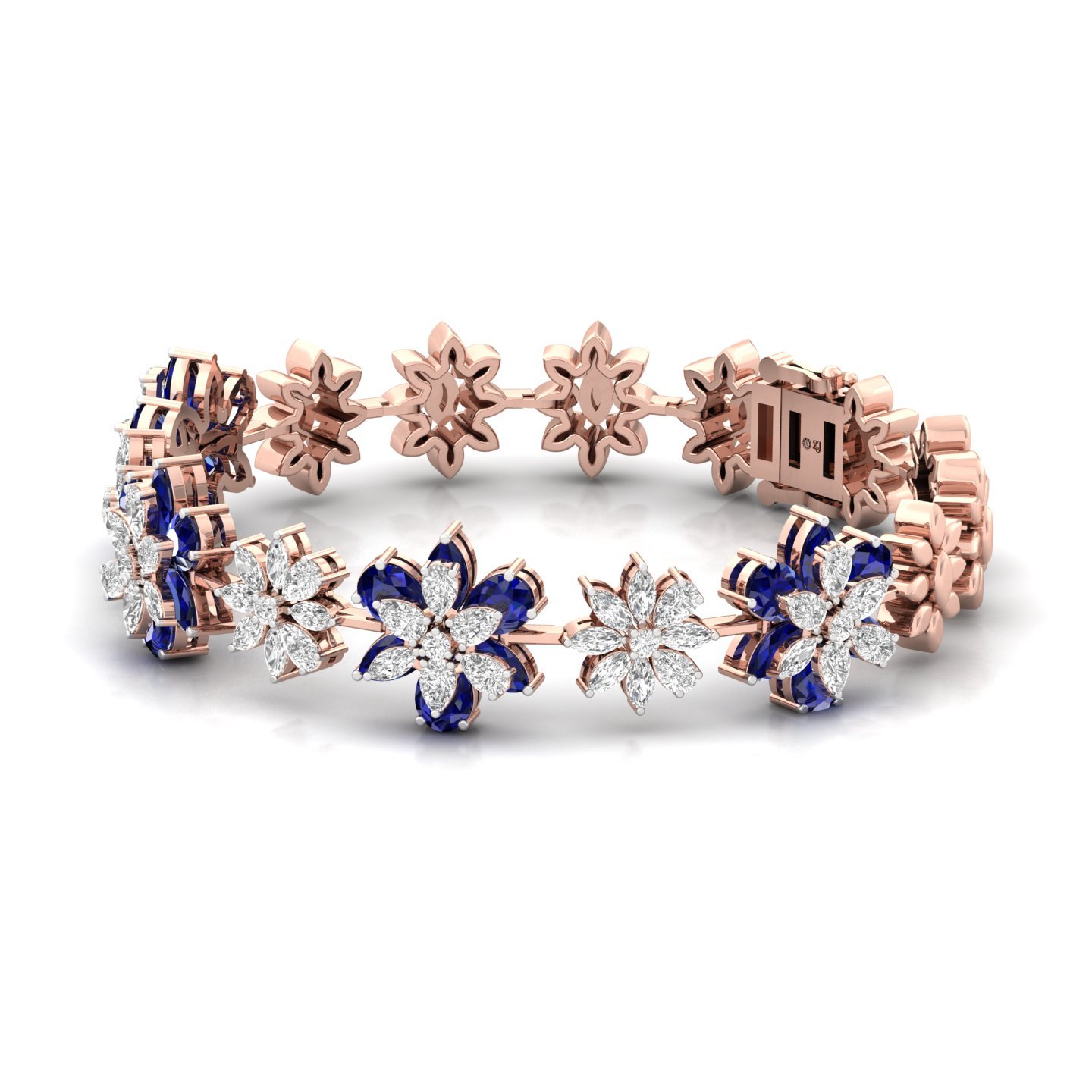 Floral Diamond & Sapphire Bracelet | Stones | Lab Grown Diamonds & Blue Gemstones - View 5