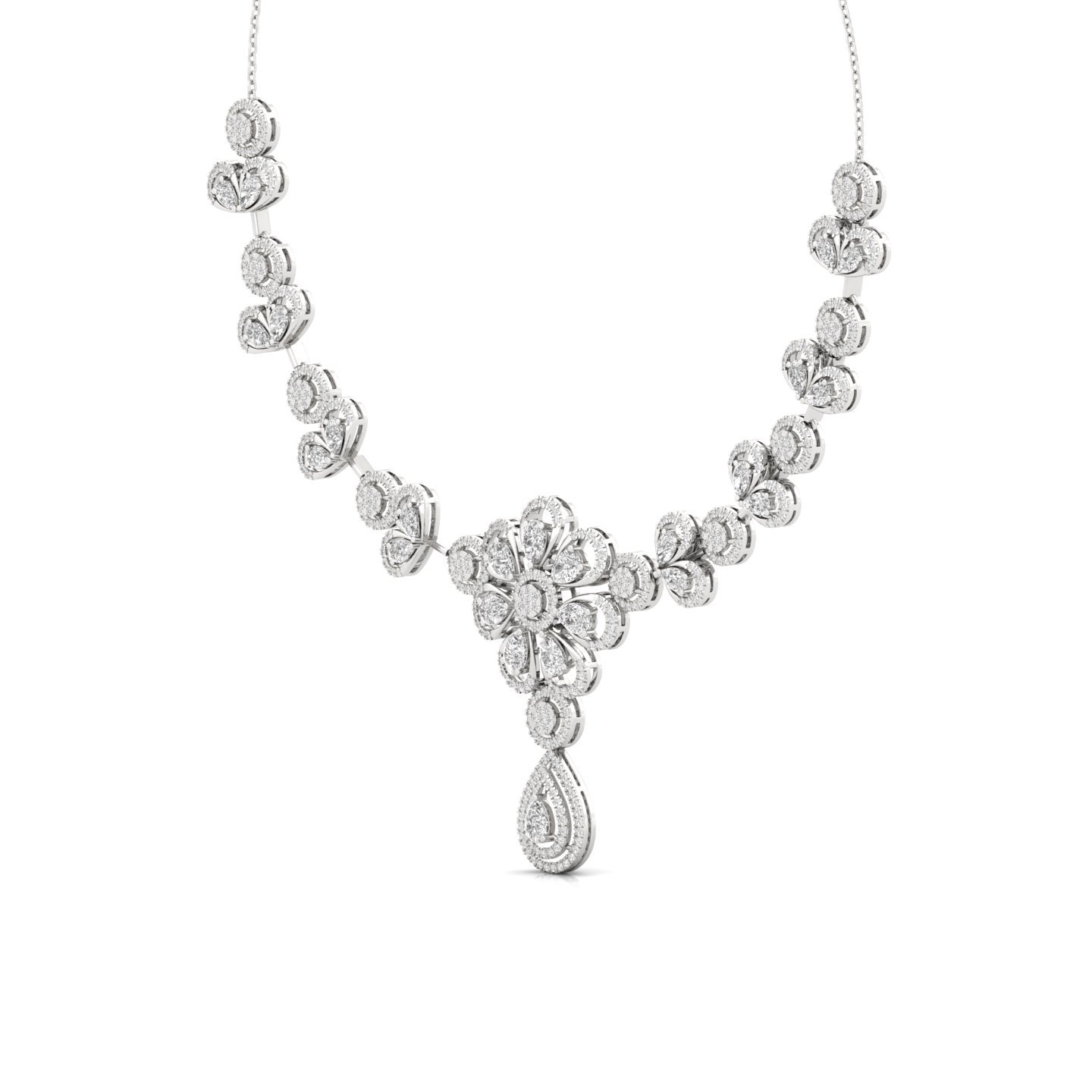 Round & Pear Diamond Floral Necklace | Lab Grown CVD Diamond Bridal Jewellery | 925 Silver | 10K | 14K | 18K - View 2
