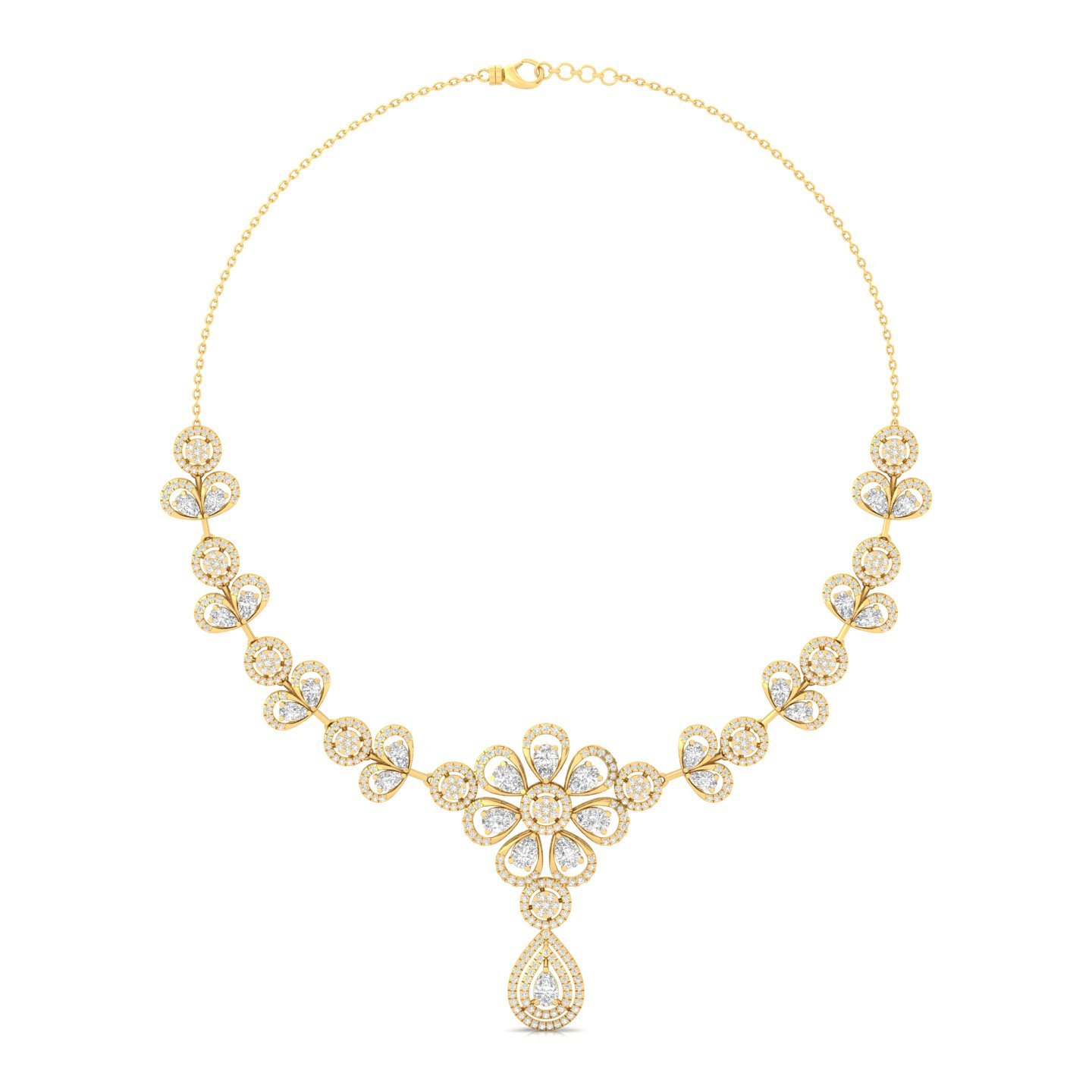 Round & Pear Diamond Floral Necklace | Lab Grown CVD Diamond Bridal Jewellery | 925 Silver | 10K | 14K | 18K - Gold Main View