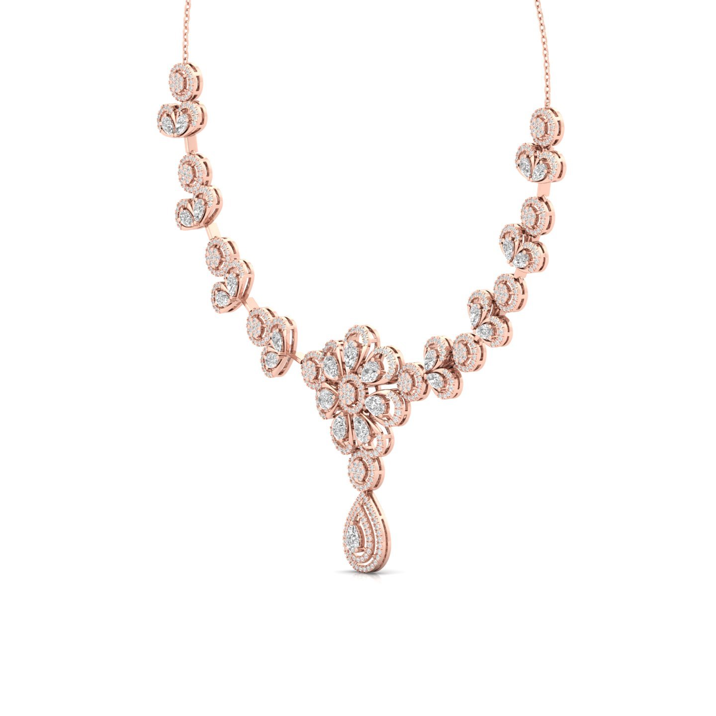 Round & Pear Diamond Floral Necklace | Lab Grown CVD Diamond Bridal Jewellery | 925 Silver | 10K | 14K | 18K - View 2