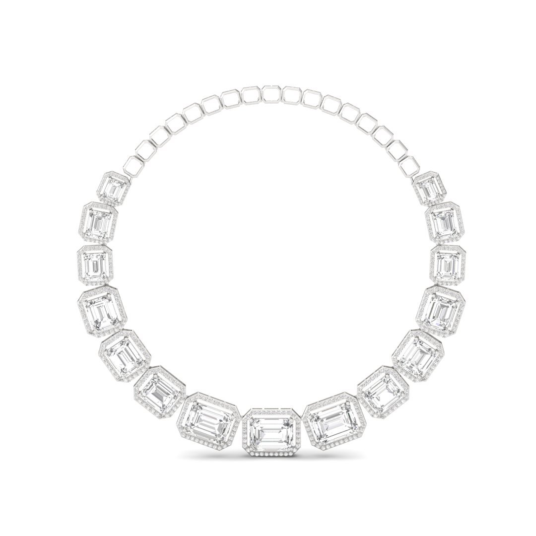 Emerald Cut Diamond Statement Necklace | Lab Grown CVD Diamond Luxury Bridal Jewellery | 925 Silver | 10K | 14K | 18K - Main View