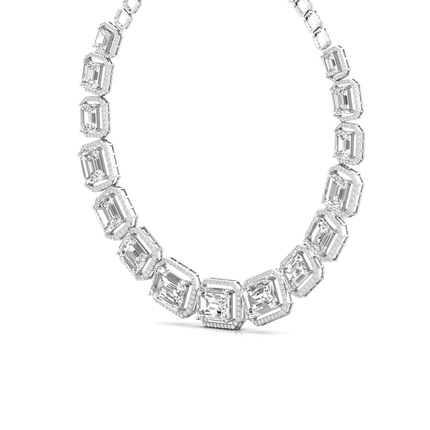 Emerald Cut Diamond Statement Necklace | Lab Grown CVD Diamond Luxury Bridal Jewellery | 925 Silver | 10K | 14K | 18K - View 2