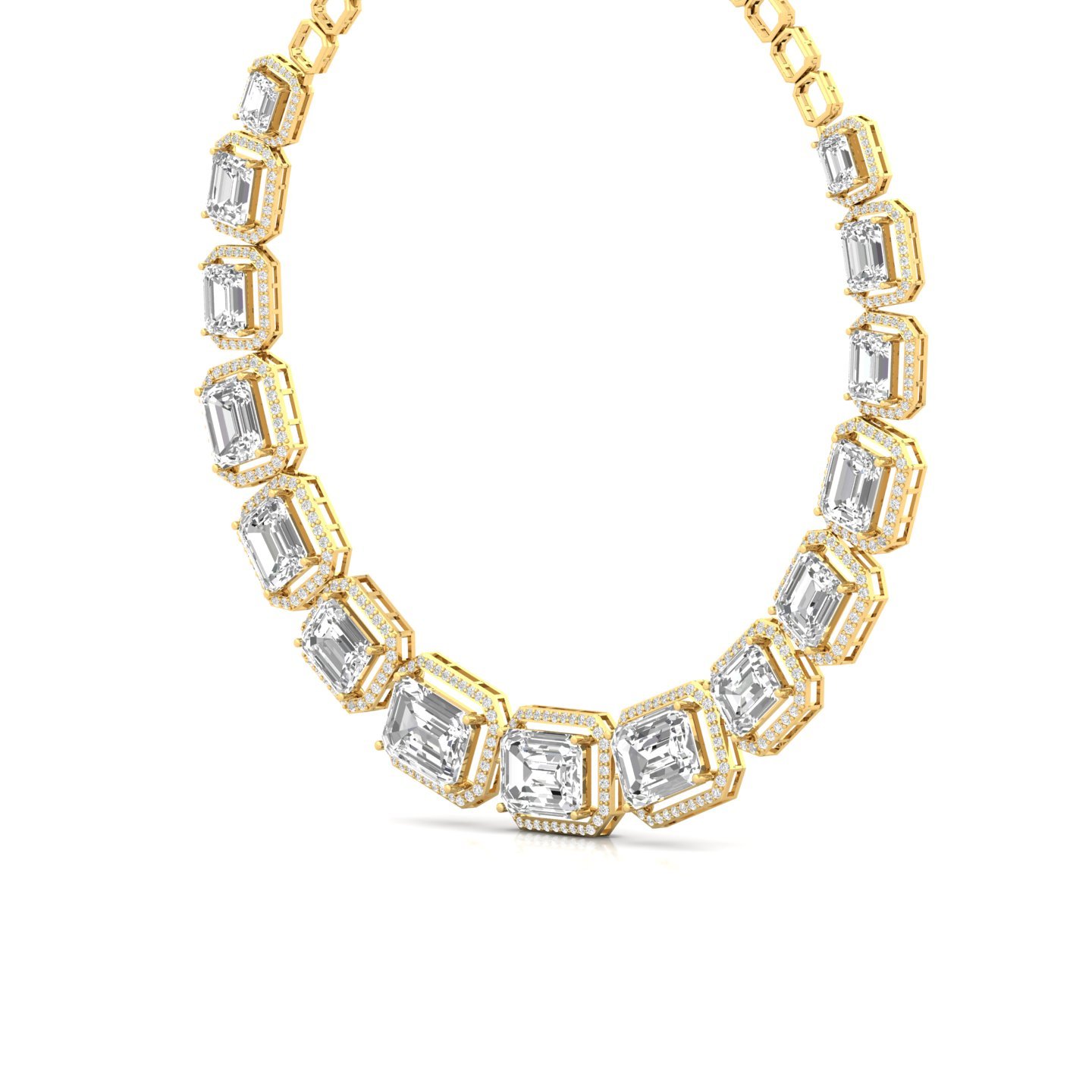 Emerald Cut Diamond Statement Necklace | Lab Grown CVD Diamond Luxury Bridal Jewellery | 925 Silver | 10K | 14K | 18K - View 2