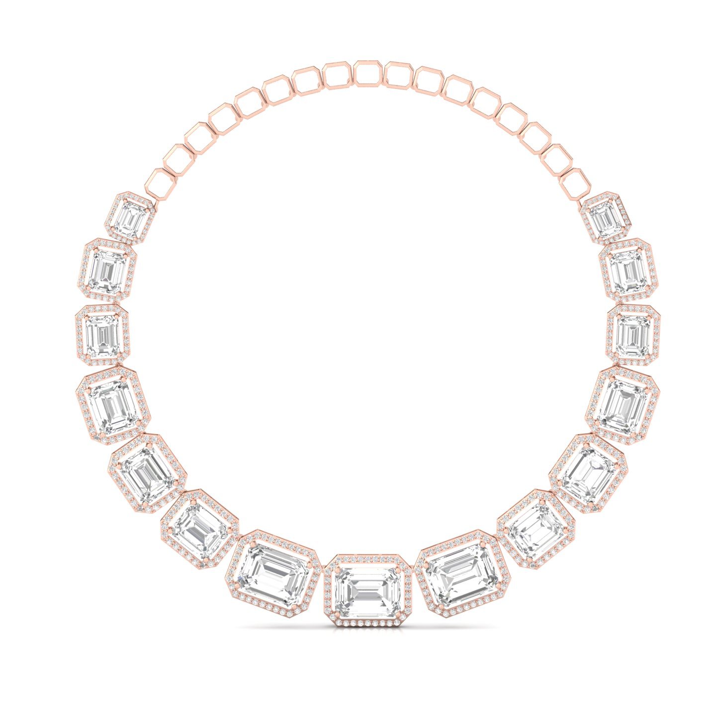 Emerald Cut Diamond Statement Necklace | Lab Grown CVD Diamond Luxury Bridal Jewellery | 925 Silver | 10K | 14K | 18K - Rose Gold Main View