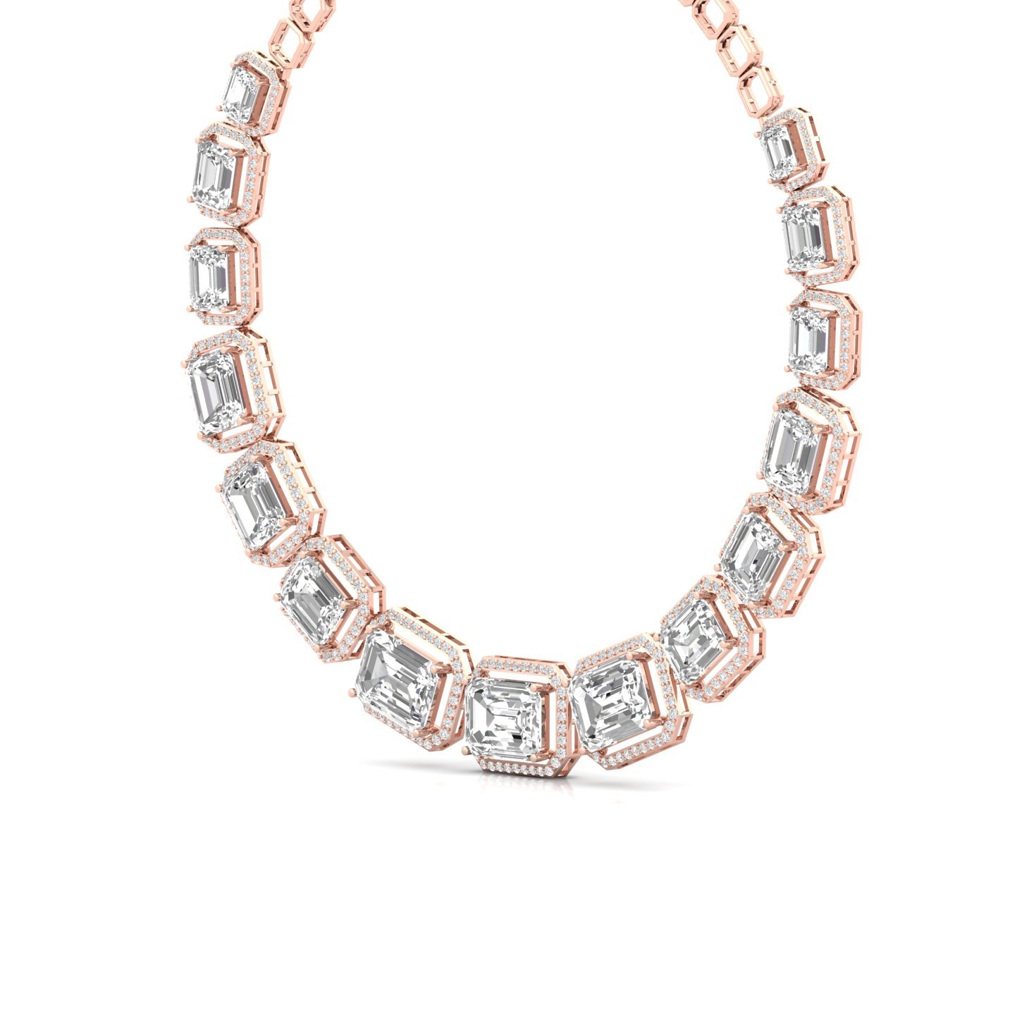 Emerald Cut Diamond Statement Necklace | Lab Grown CVD Diamond Luxury Bridal Jewellery | 925 Silver | 10K | 14K | 18K - View 2