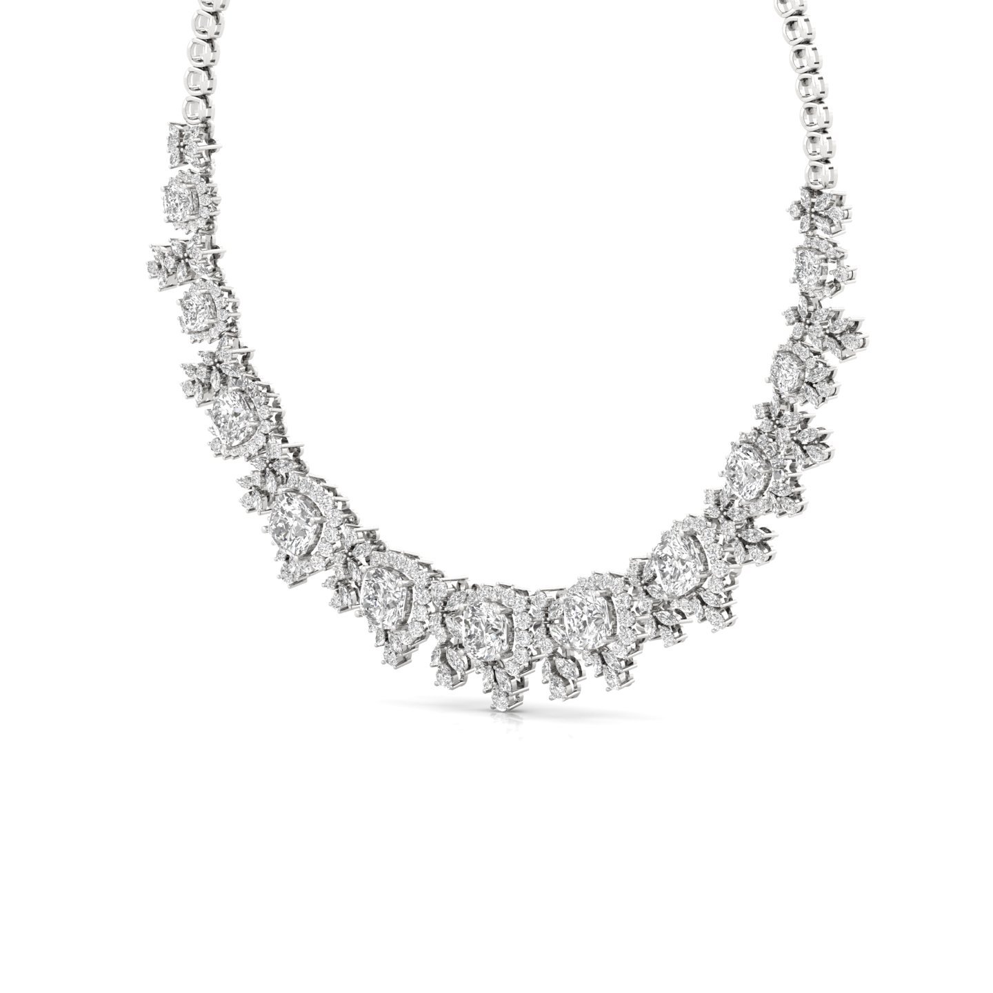 Cushion & Pear Cut Diamond Floral Necklace | Lab Grown CVD Diamond Luxury Bridal Jewellery | 925 Silver | 10K | 14K | 18K - View 2
