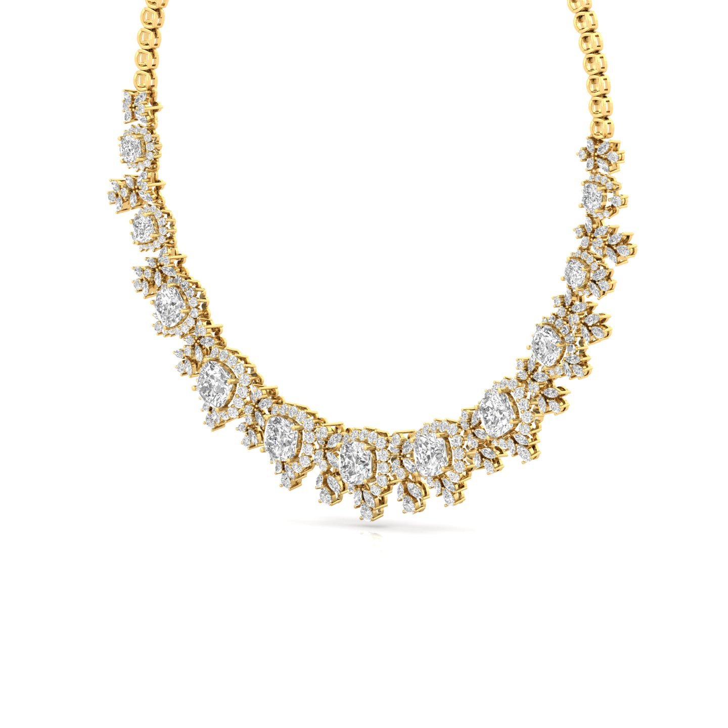 Cushion & Pear Cut Diamond Floral Necklace | Lab Grown CVD Diamond Luxury Bridal Jewellery | 925 Silver | 10K | 14K | 18K - View 2