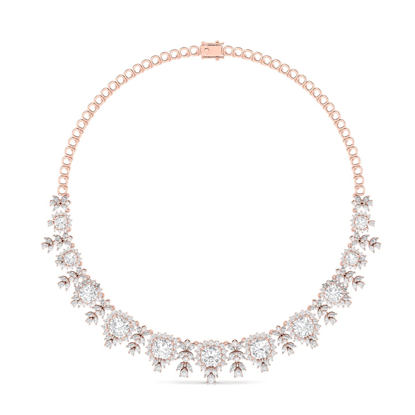 Cushion & Pear Cut Diamond Floral Necklace | Lab Grown CVD Diamond Luxury Bridal Jewellery | 925 Silver | 10K | 14K | 18K - Rose Gold Main View