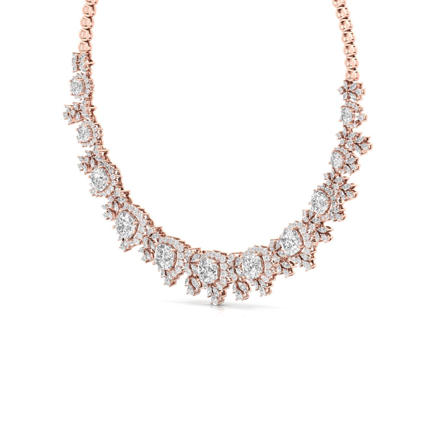 Cushion & Pear Cut Diamond Floral Necklace | Lab Grown CVD Diamond Luxury Bridal Jewellery | 925 Silver | 10K | 14K | 18K - View 2