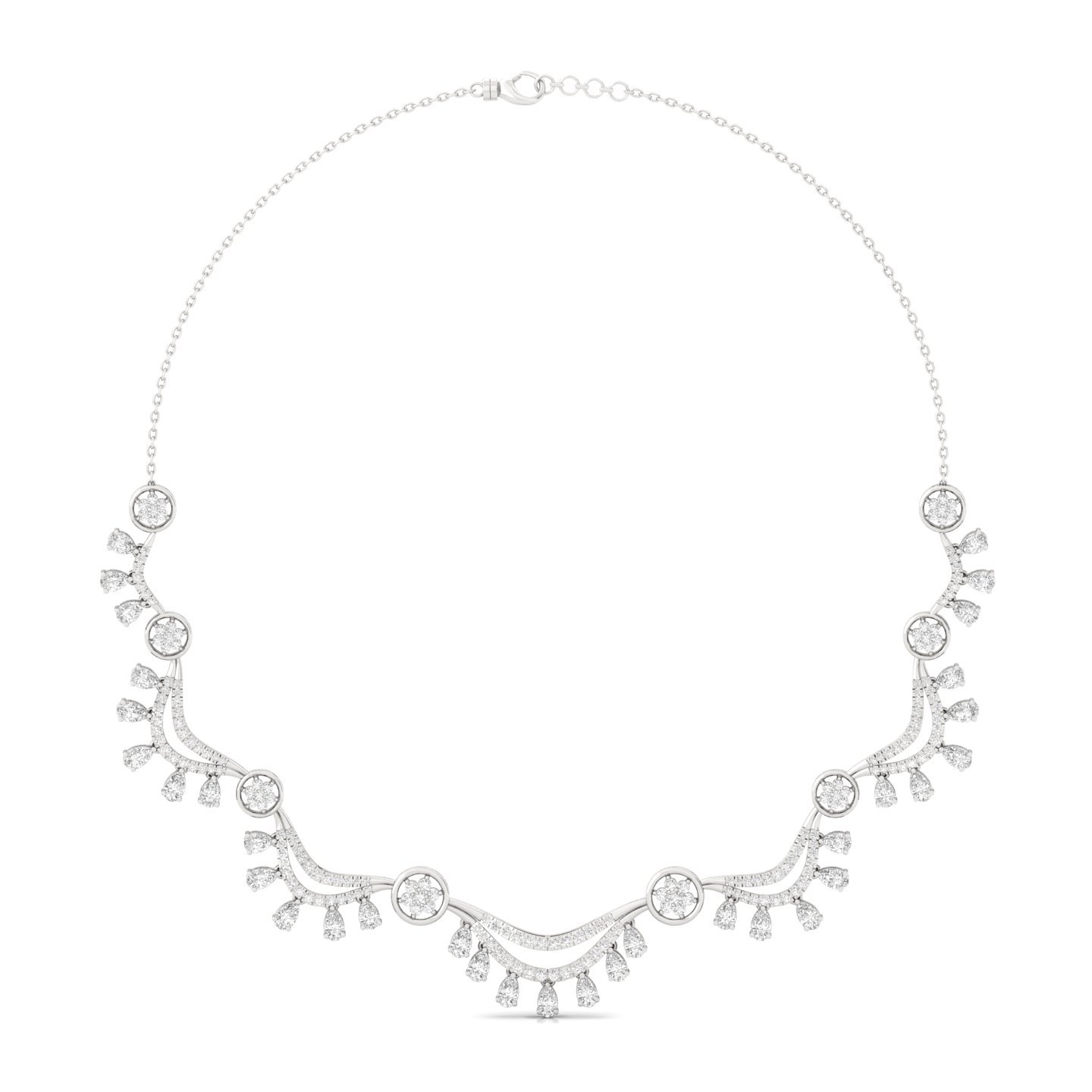 Pear & Round Cut Diamond Statement Necklace | Lab Grown CVD Diamond Luxury Necklace | 925 Silver | 10K | 14K | 18K - Main View